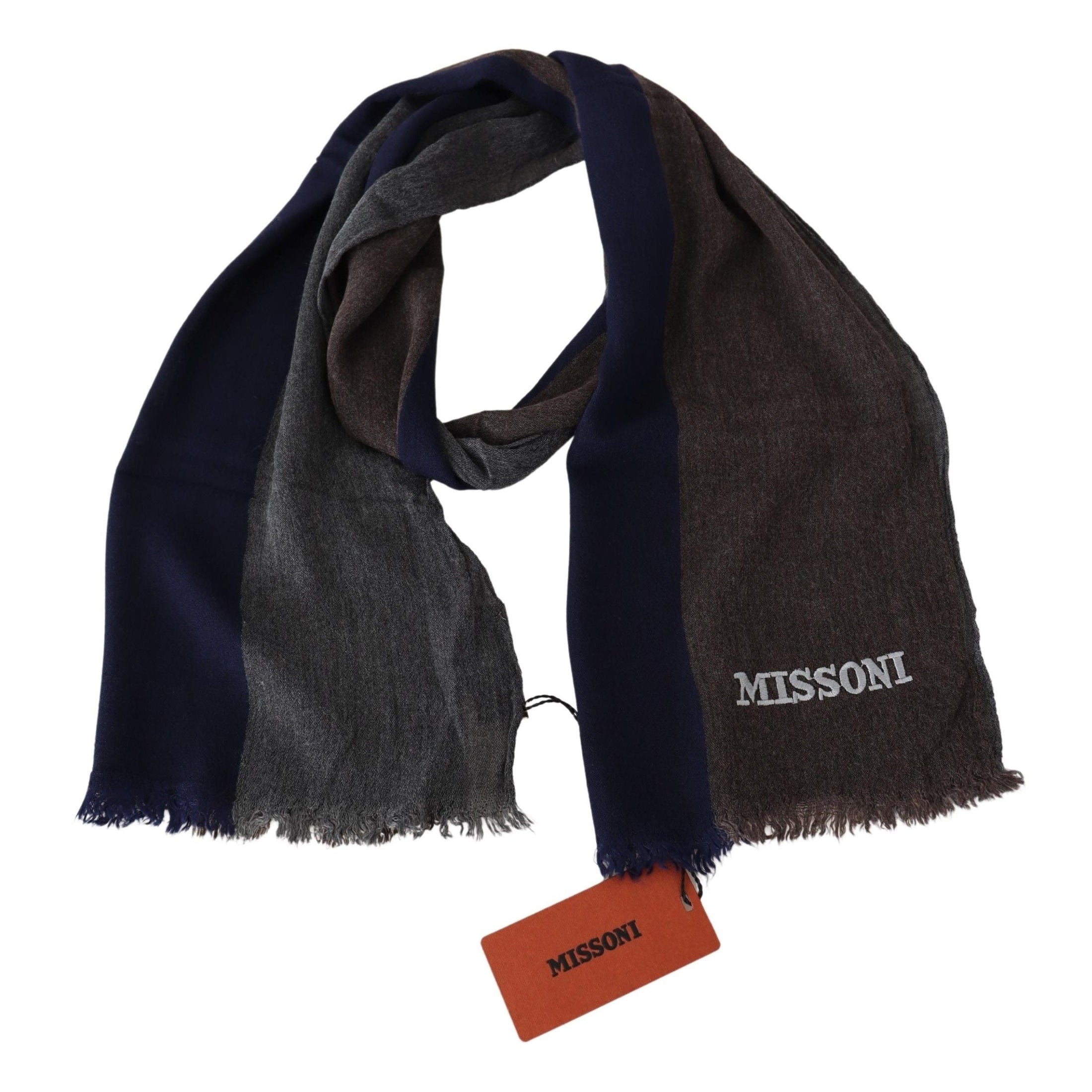 Elegant Multicolor Wool Scarf with Signature Embroidery