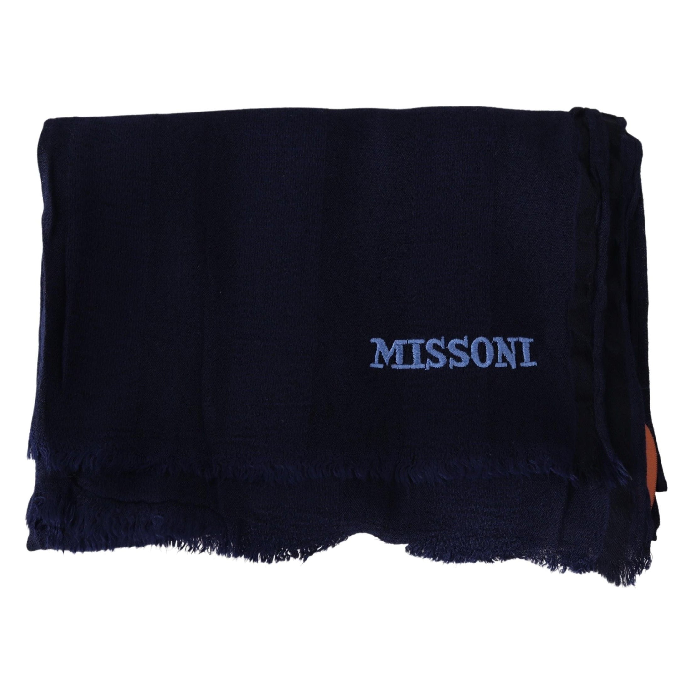 Elegant Blue Wool Scarf with Embroidered Logo