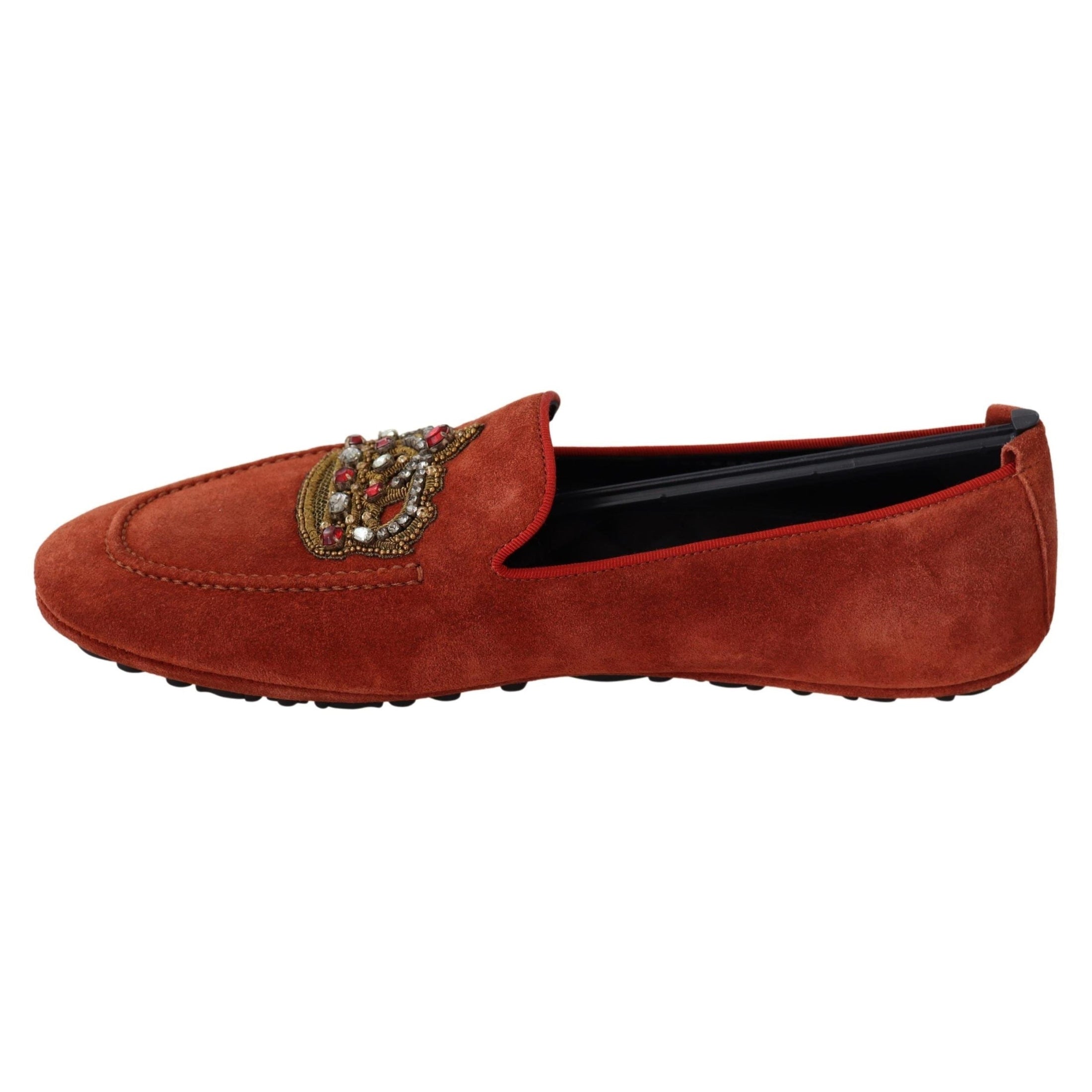 Opulent Orange Leather Loafers with Gold Embroidery