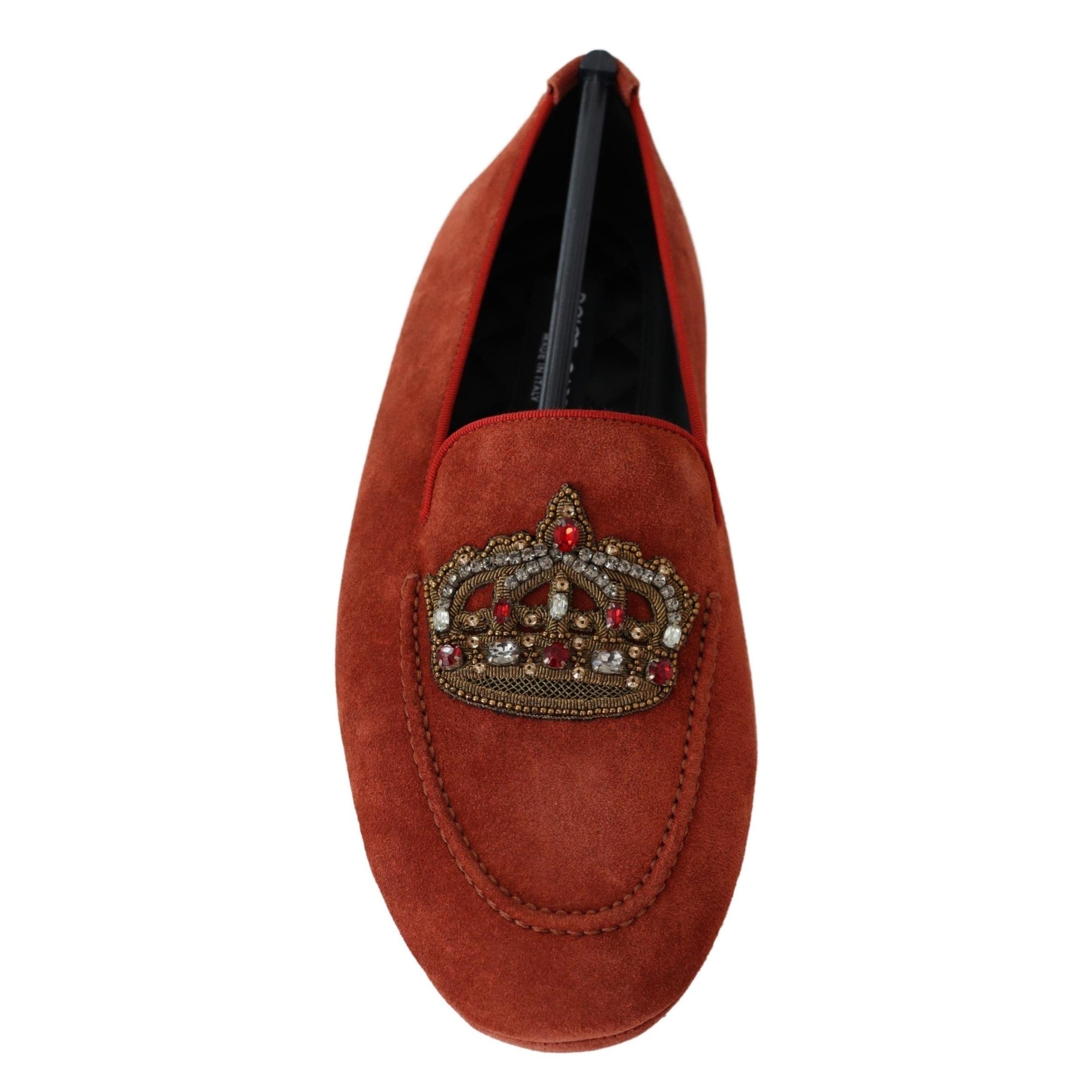 Opulent Orange Leather Loafers with Gold Embroidery