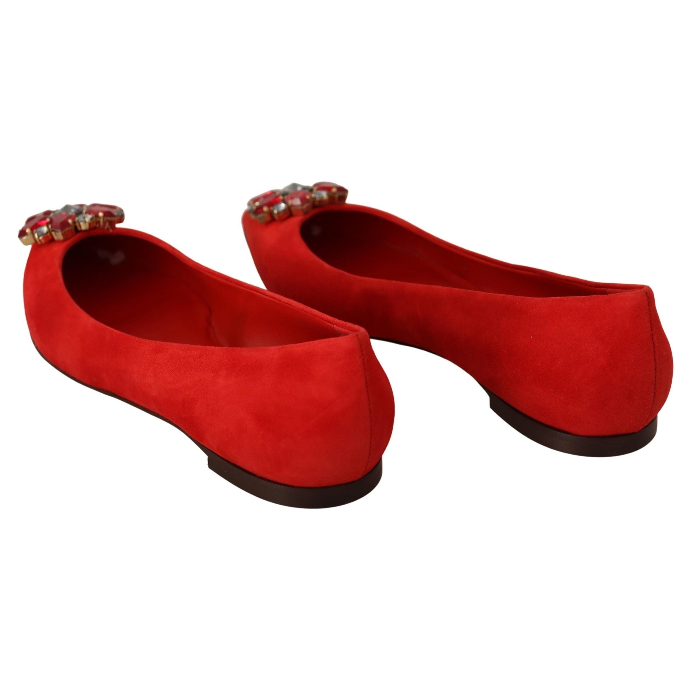 Crystal Embellished Red Suede Flats