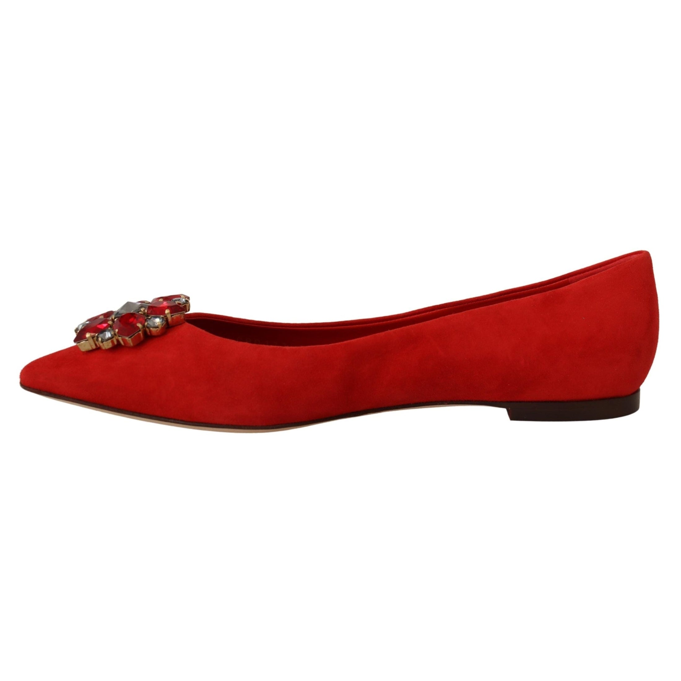 Crystal Embellished Red Suede Flats