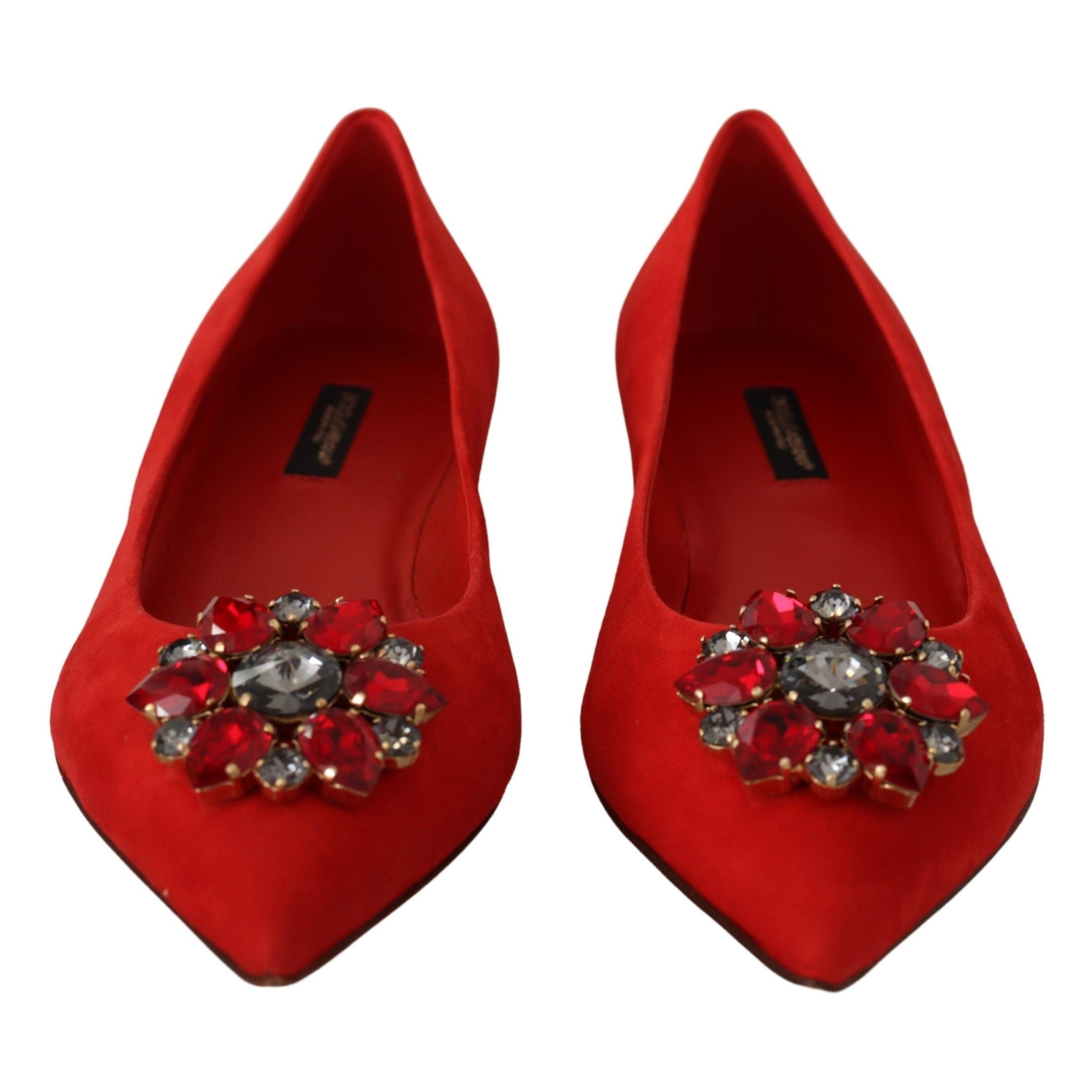 Crystal Embellished Red Suede Flats