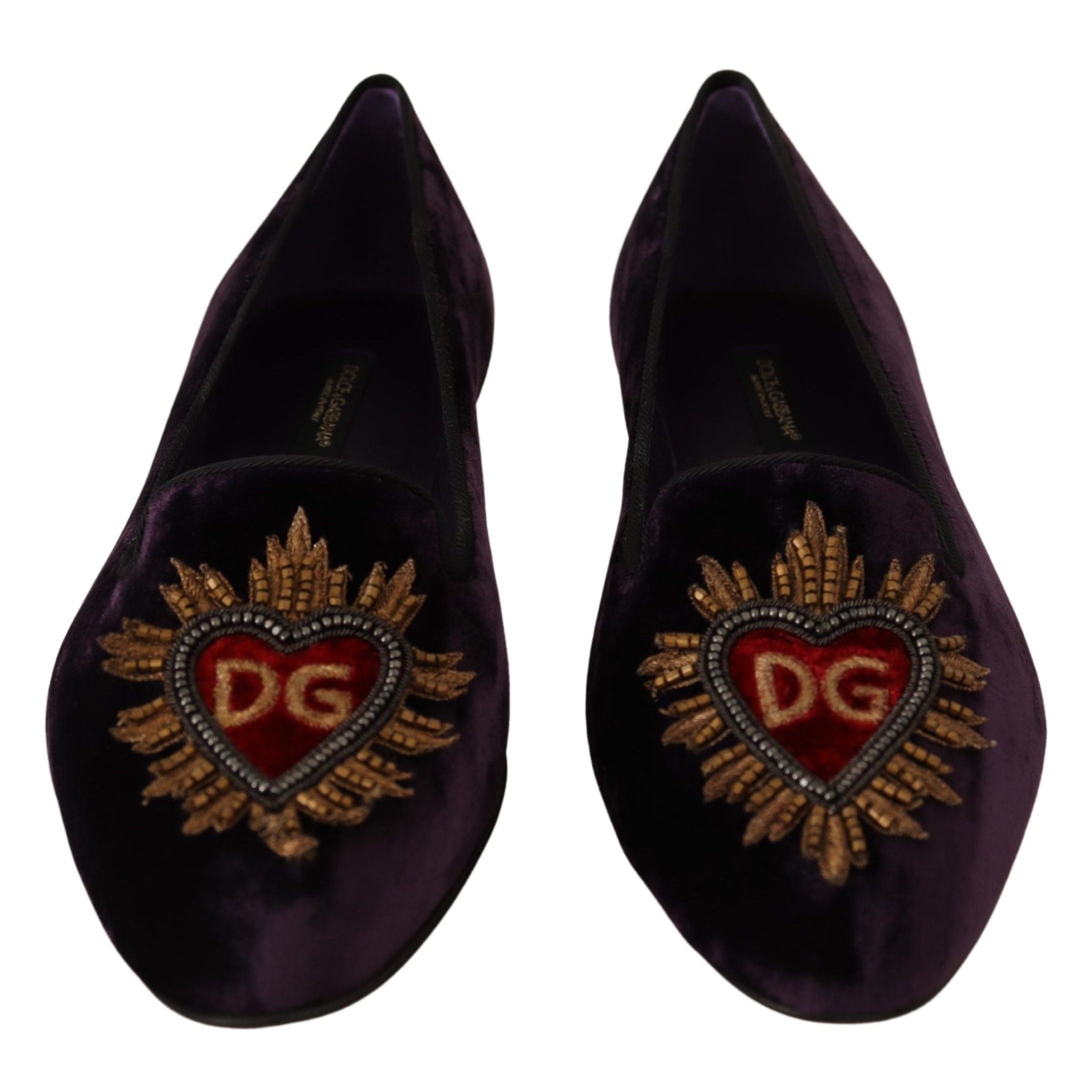 Chic Purple Velvet Loafers with Heart Detail