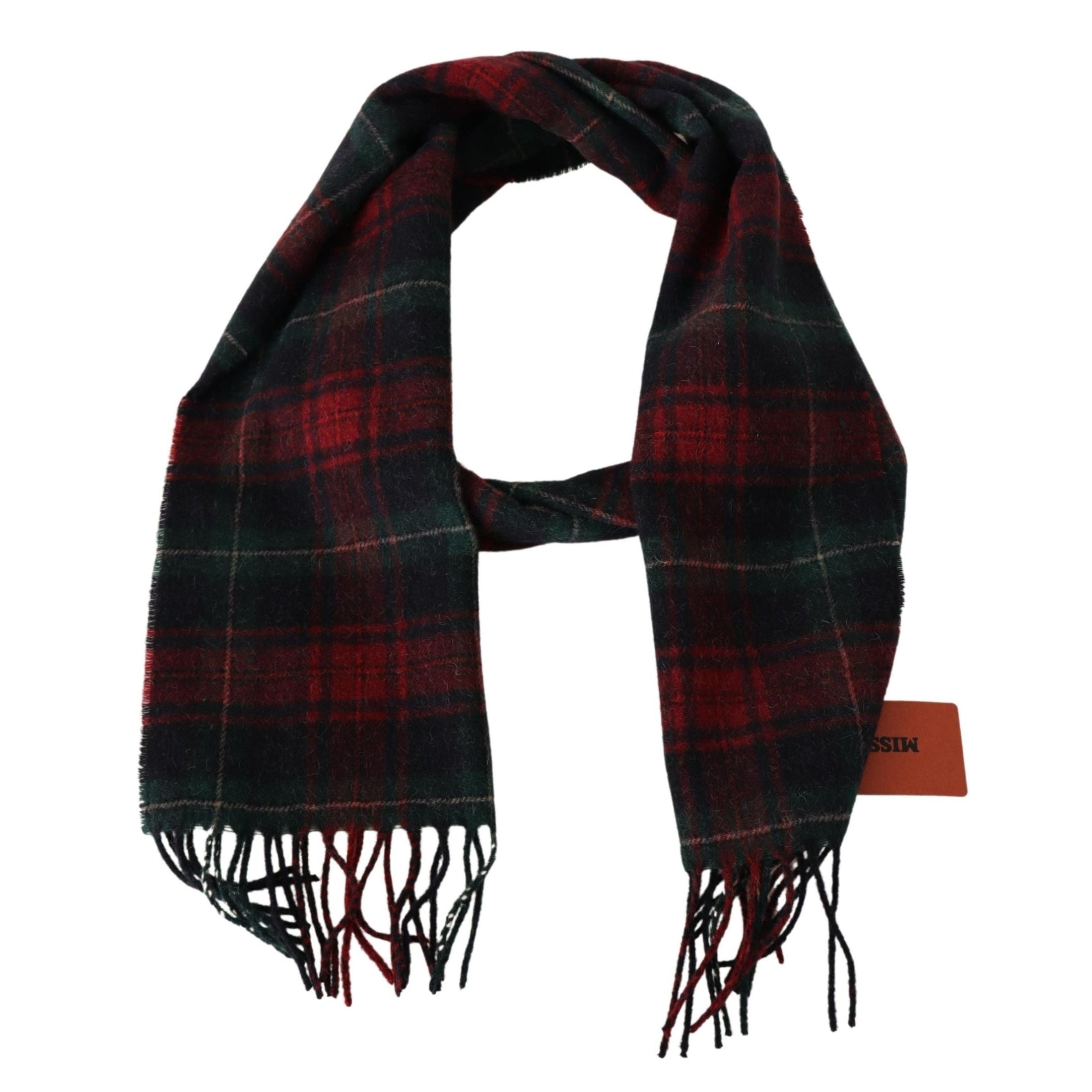 Elegant Check Wool Scarf with Logo Embroidery