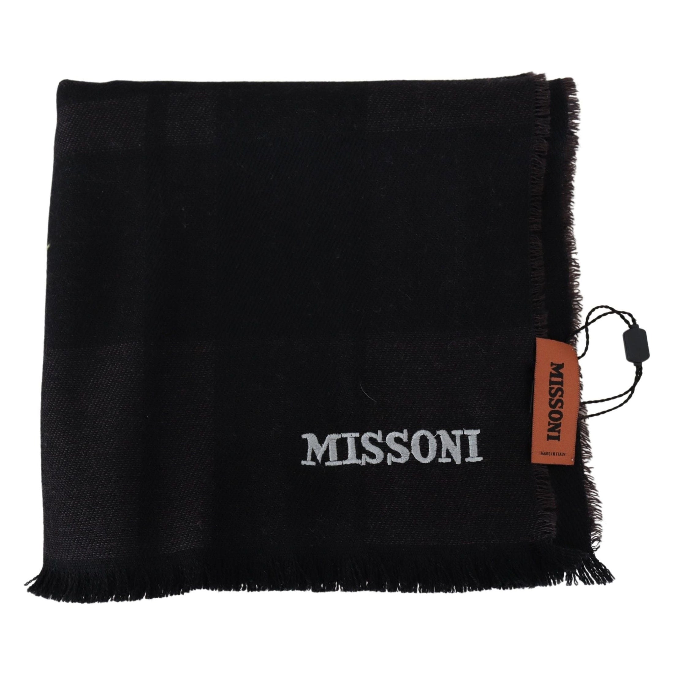 Elegant Black Wool Scarf with Logo Embroidery