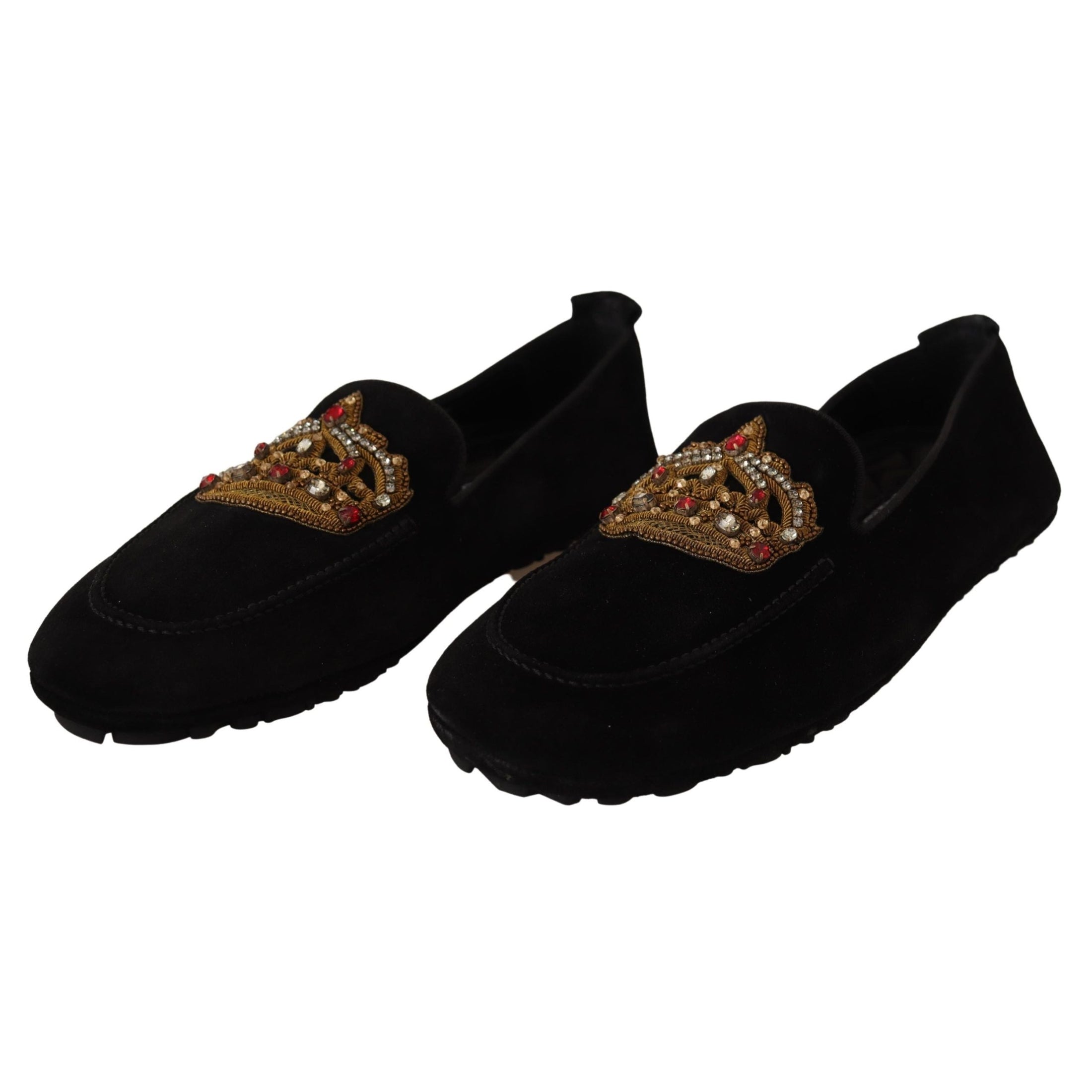 Elegant Black Leather Loafer Slides with Gold Embroidery