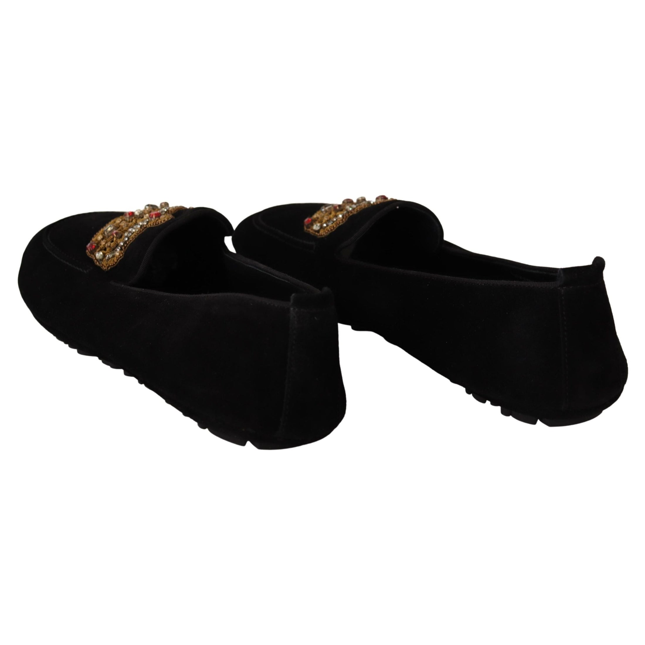 Elegant Black Leather Loafer Slides with Gold Embroidery