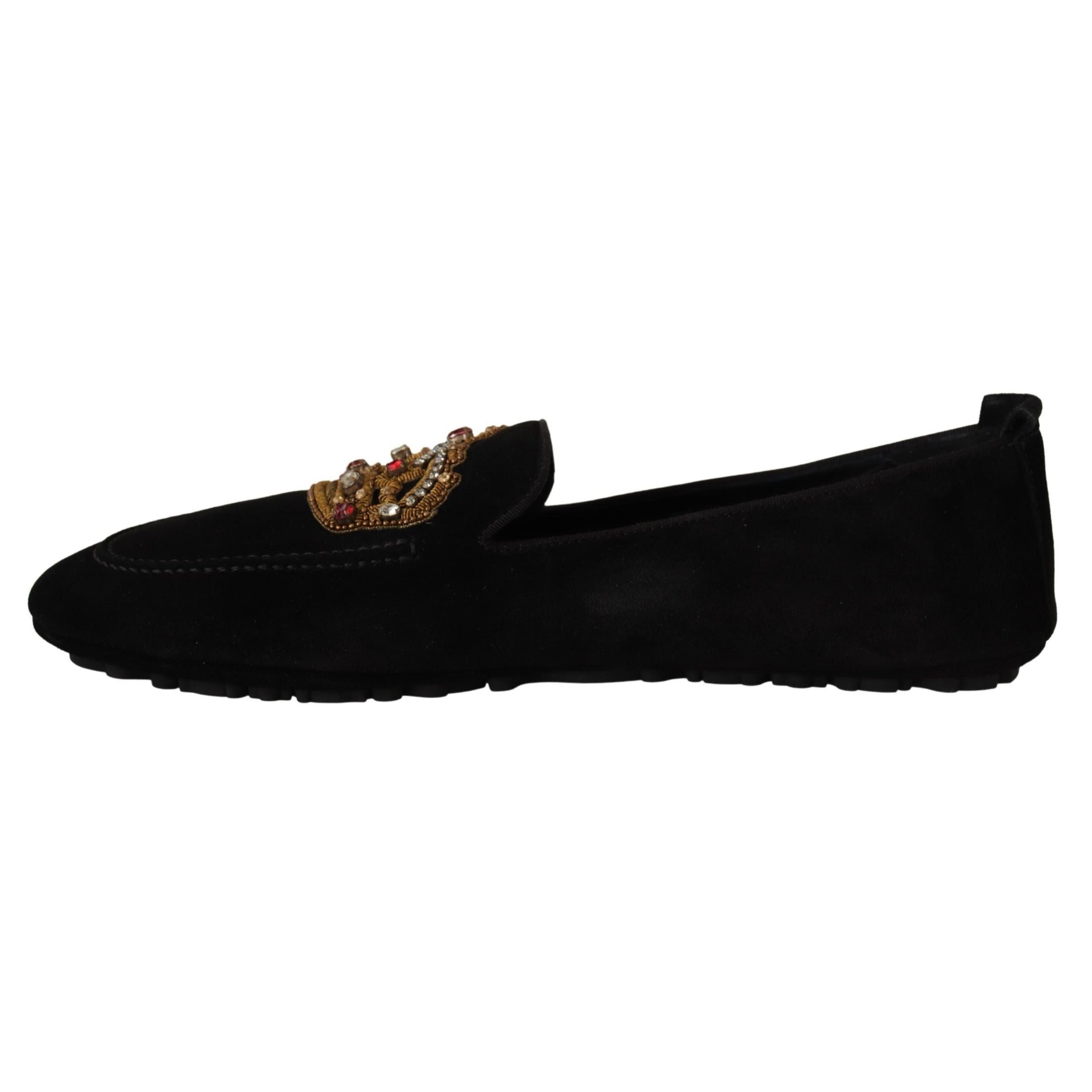 Elegant Black Leather Loafer Slides with Gold Embroidery