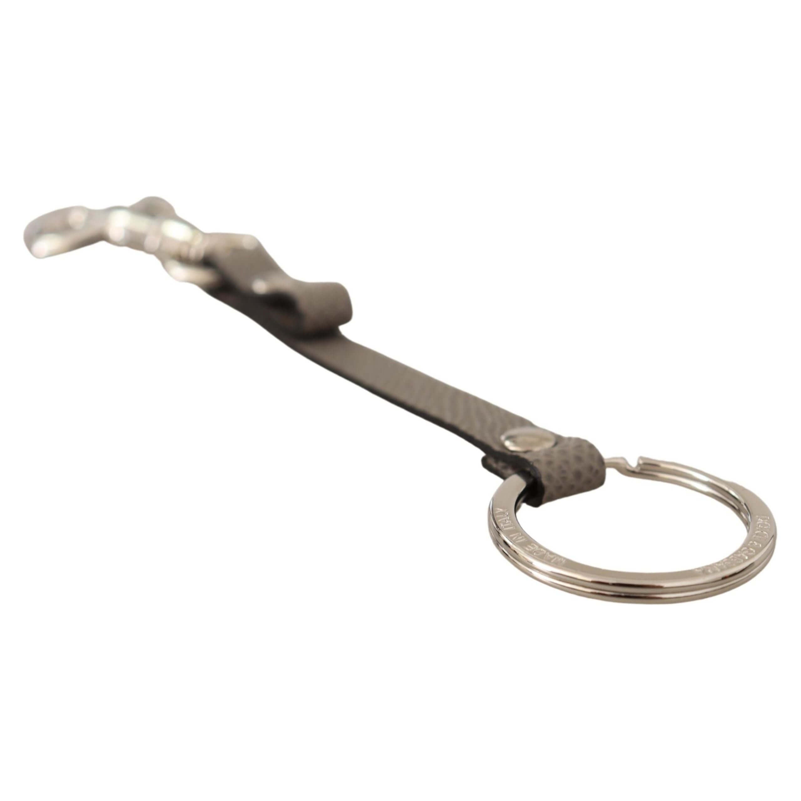 Elegant Gray Leather Keyring with Silver Accents