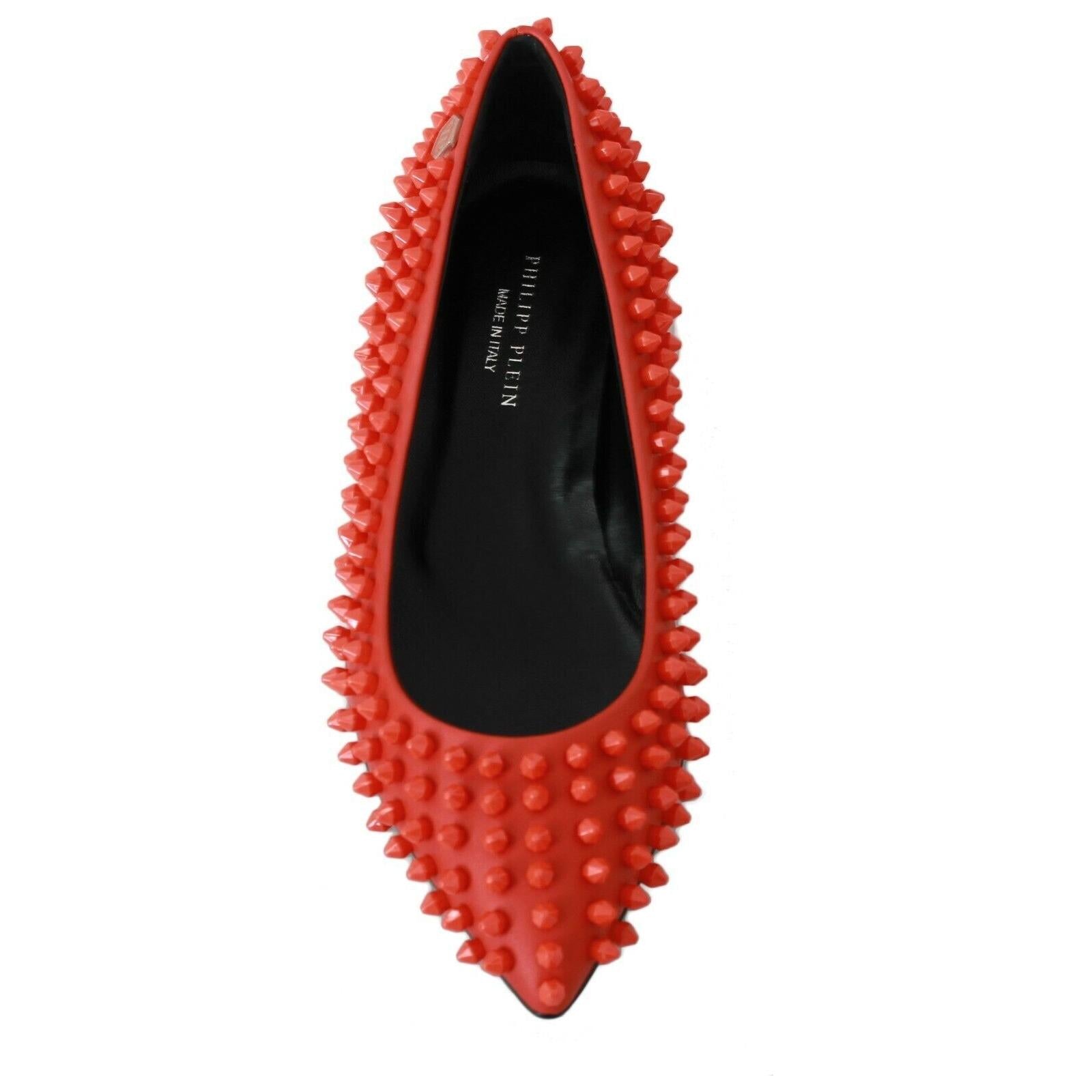 Vibrant Orange Pointed Leather Flats