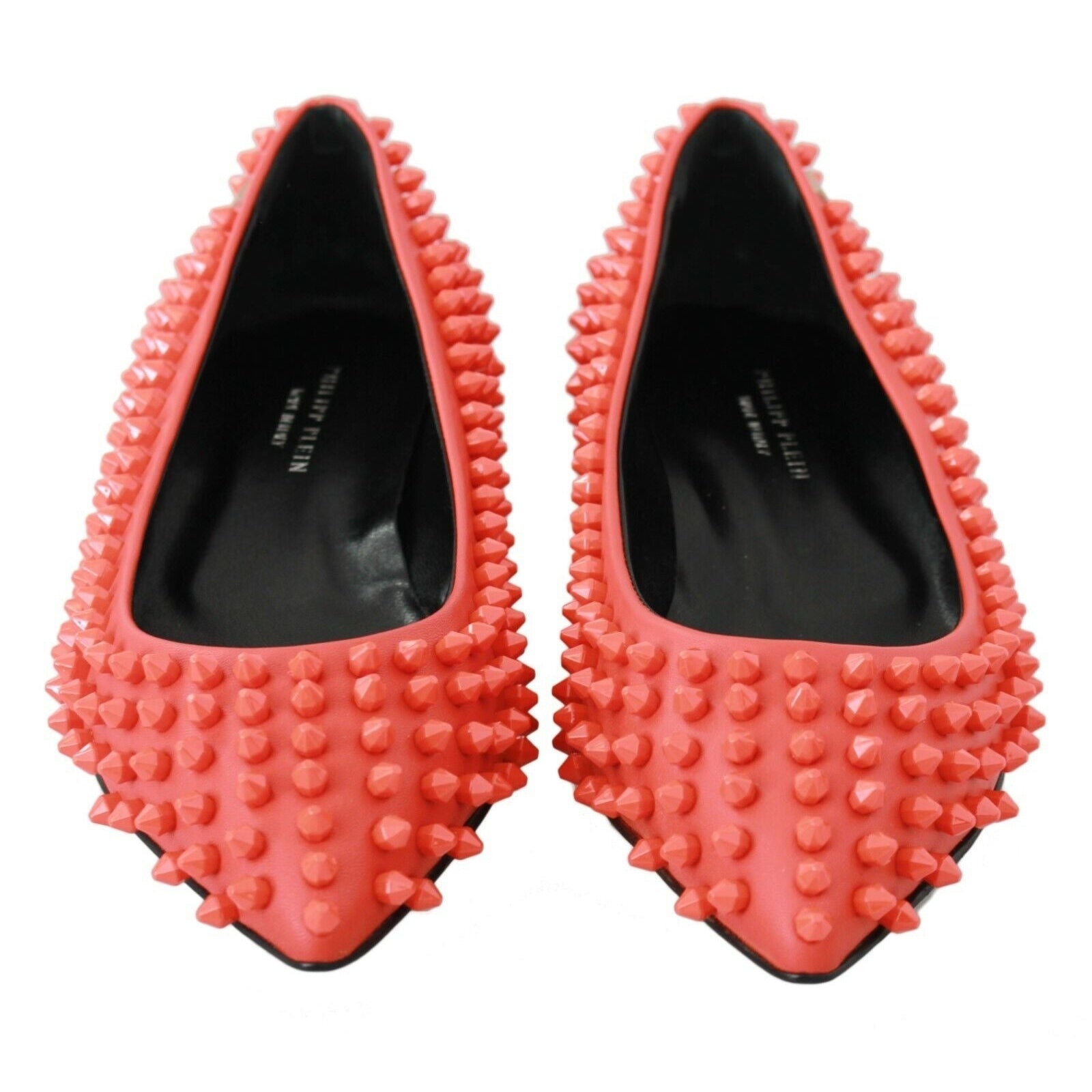 Vibrant Orange Pointed Leather Flats