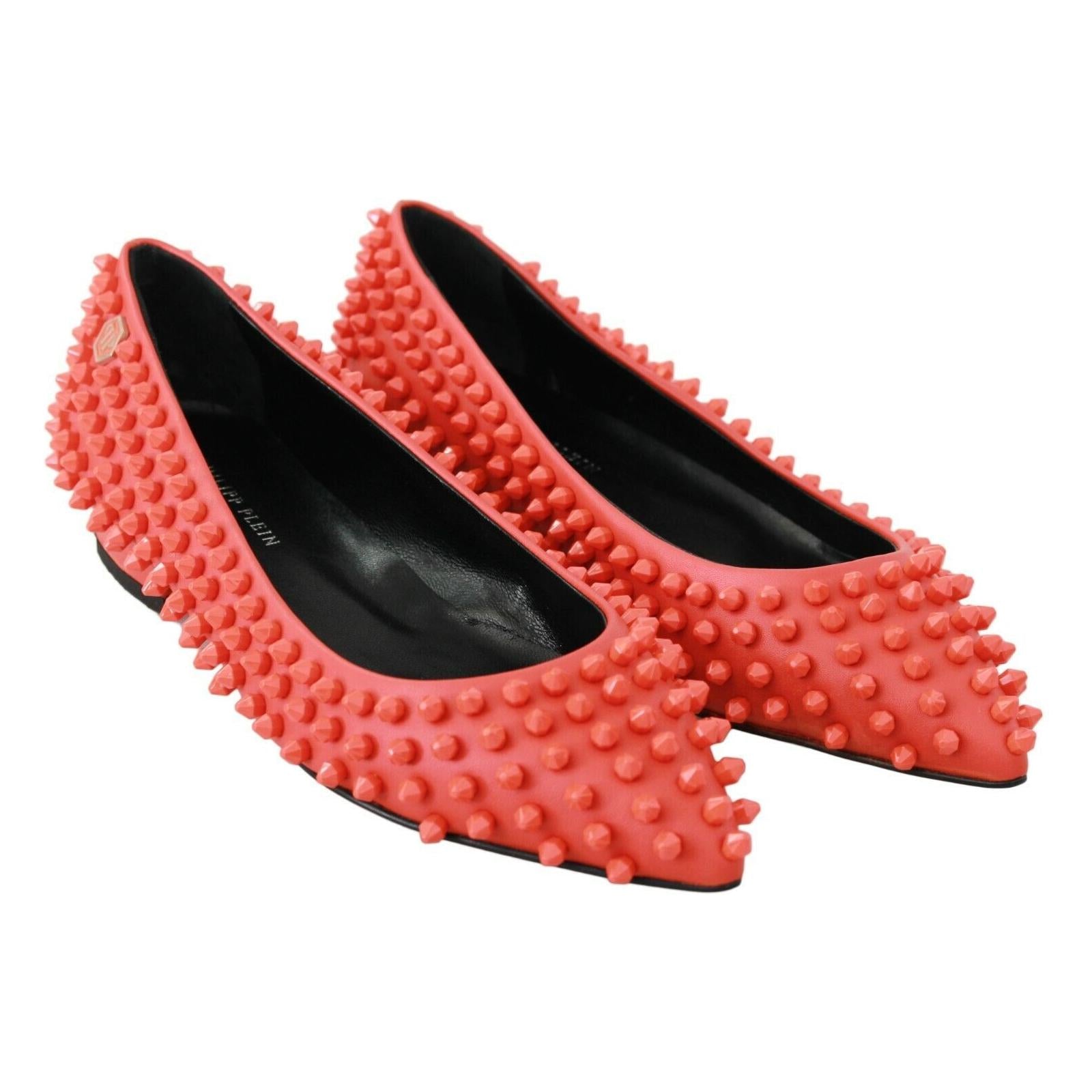 Vibrant Orange Pointed Leather Flats