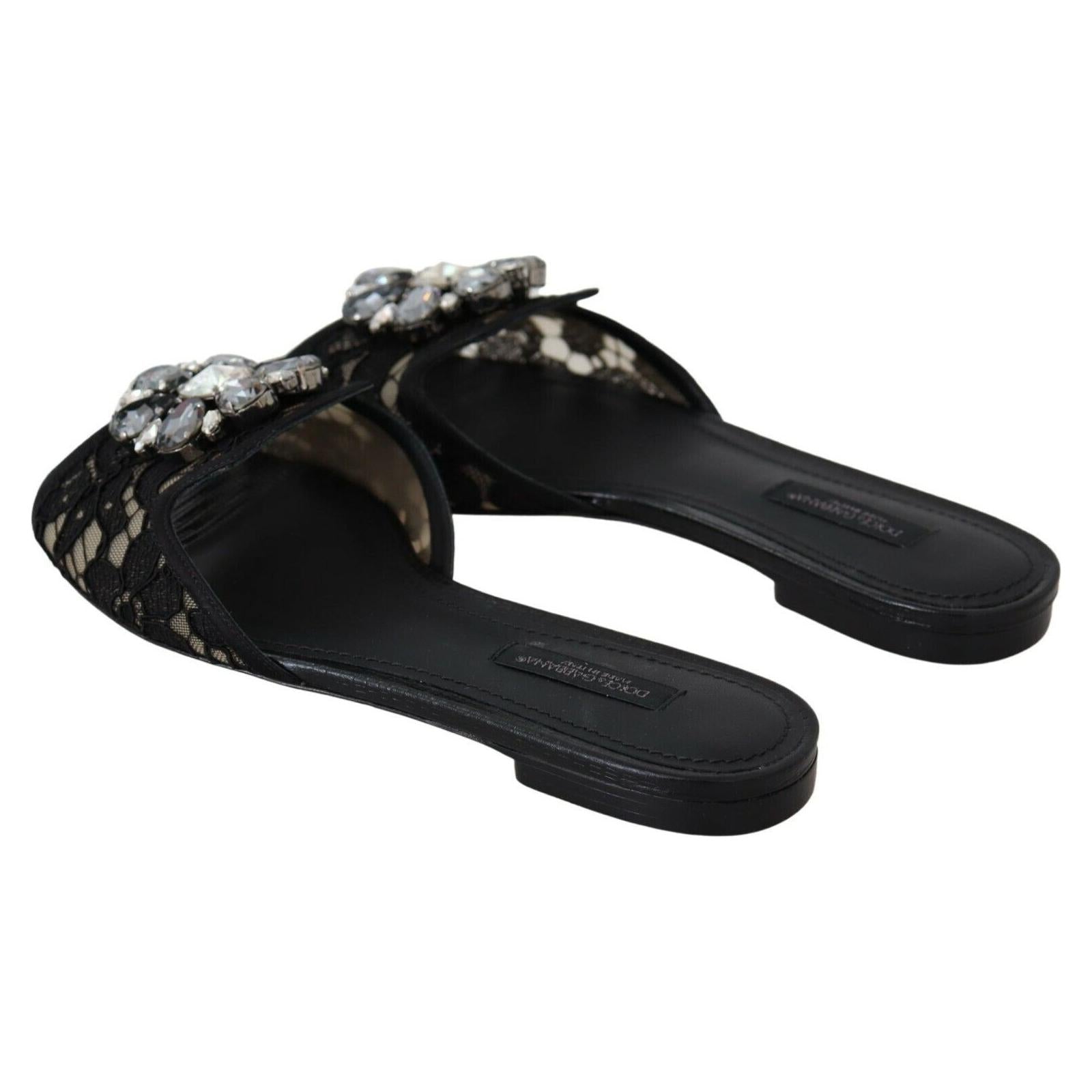 Elegant Black Lace Mules with Jewel Flower Detail