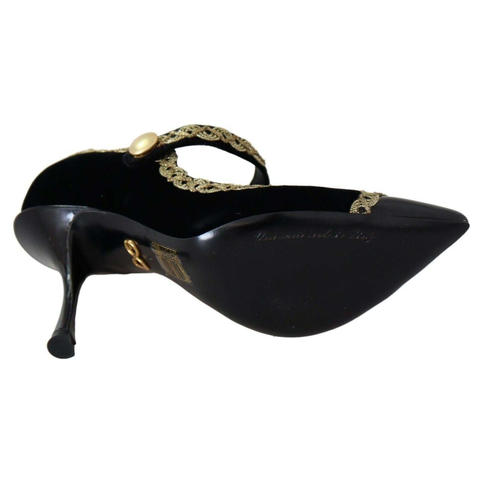 Elegant Gold-Embroidered Black Velvet Pumps