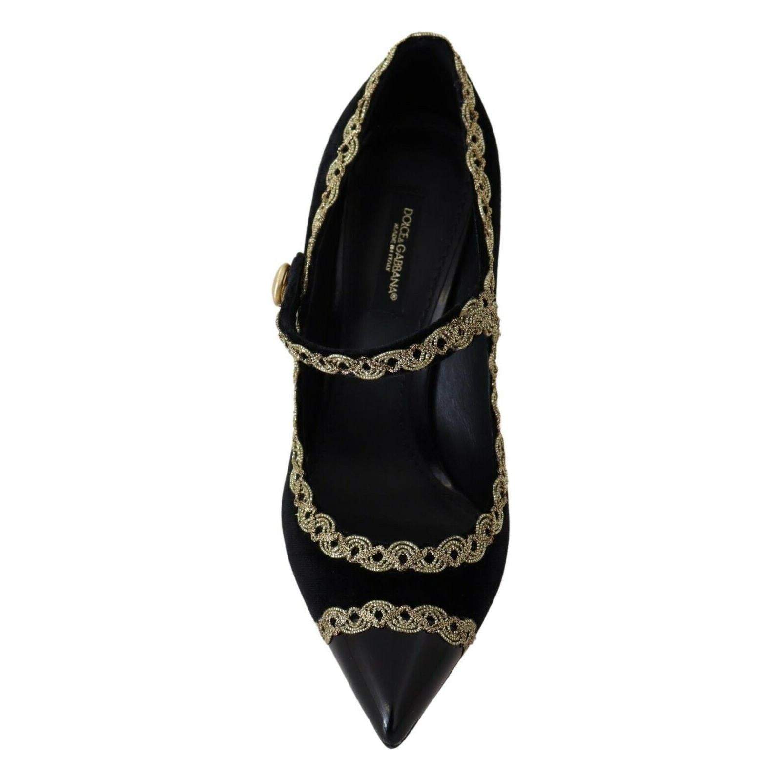 Elegant Gold-Embroidered Black Velvet Pumps