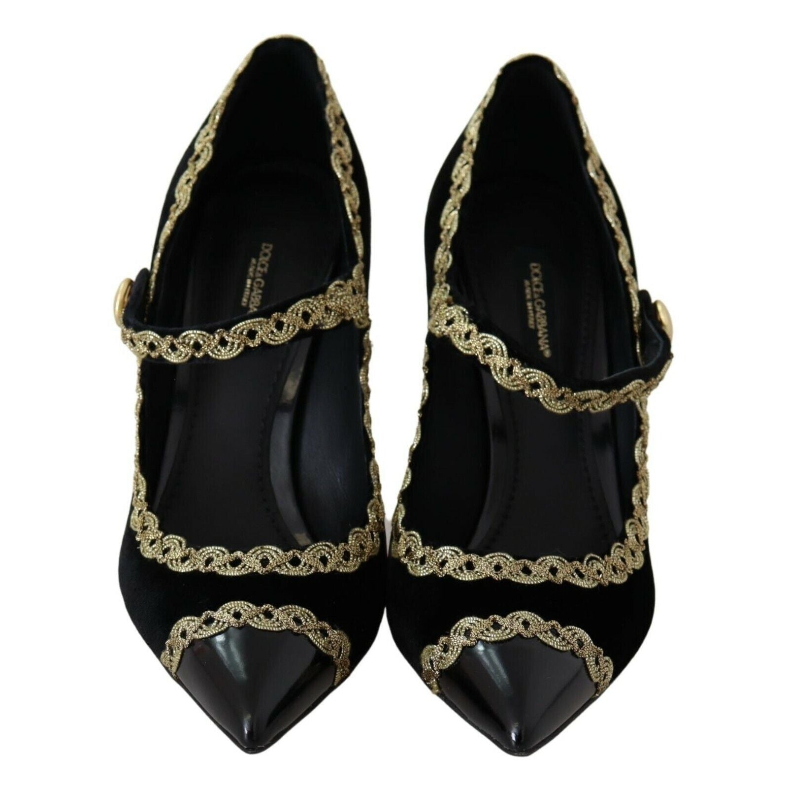 Elegant Gold-Embroidered Black Velvet Pumps