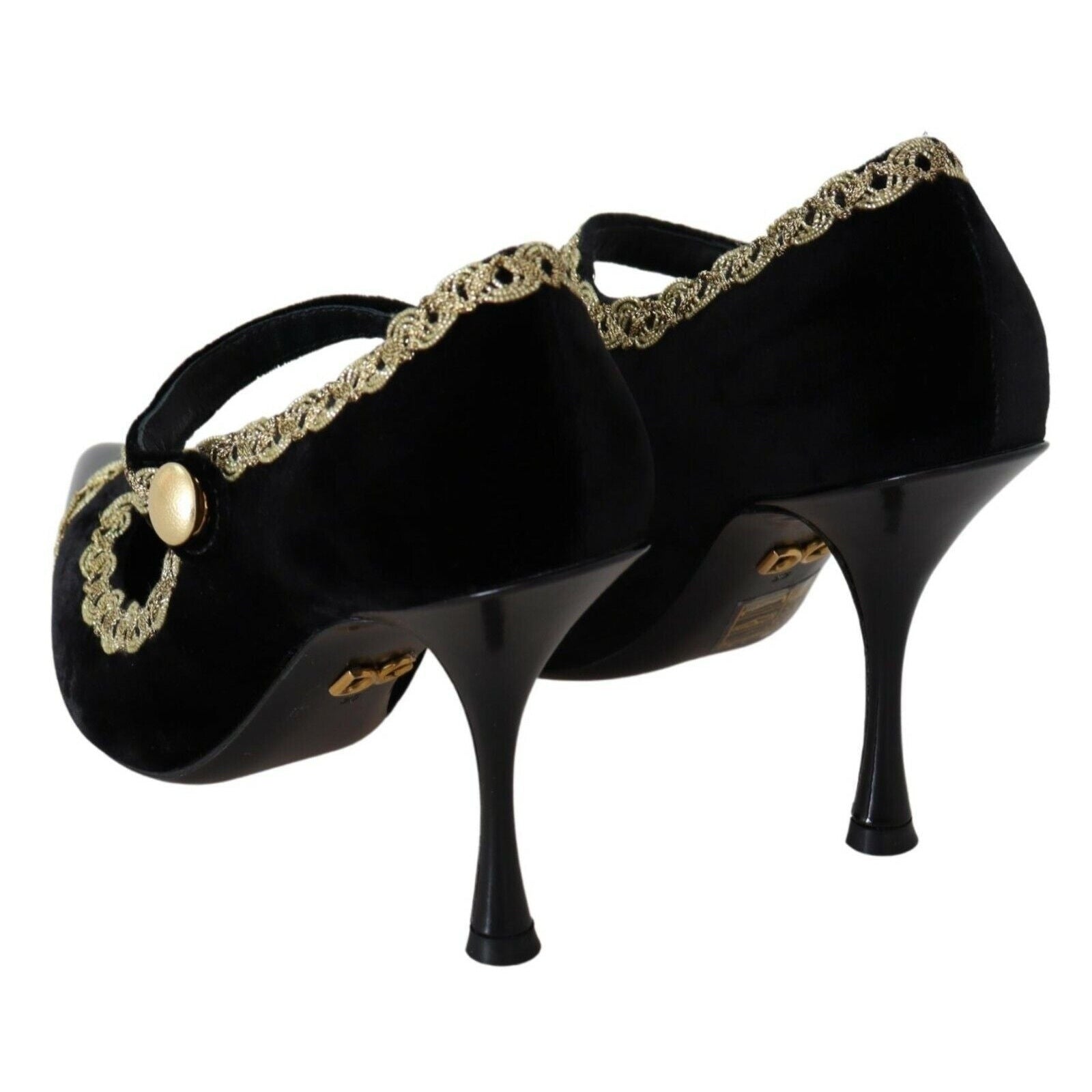 Elegant Gold-Embroidered Black Velvet Pumps