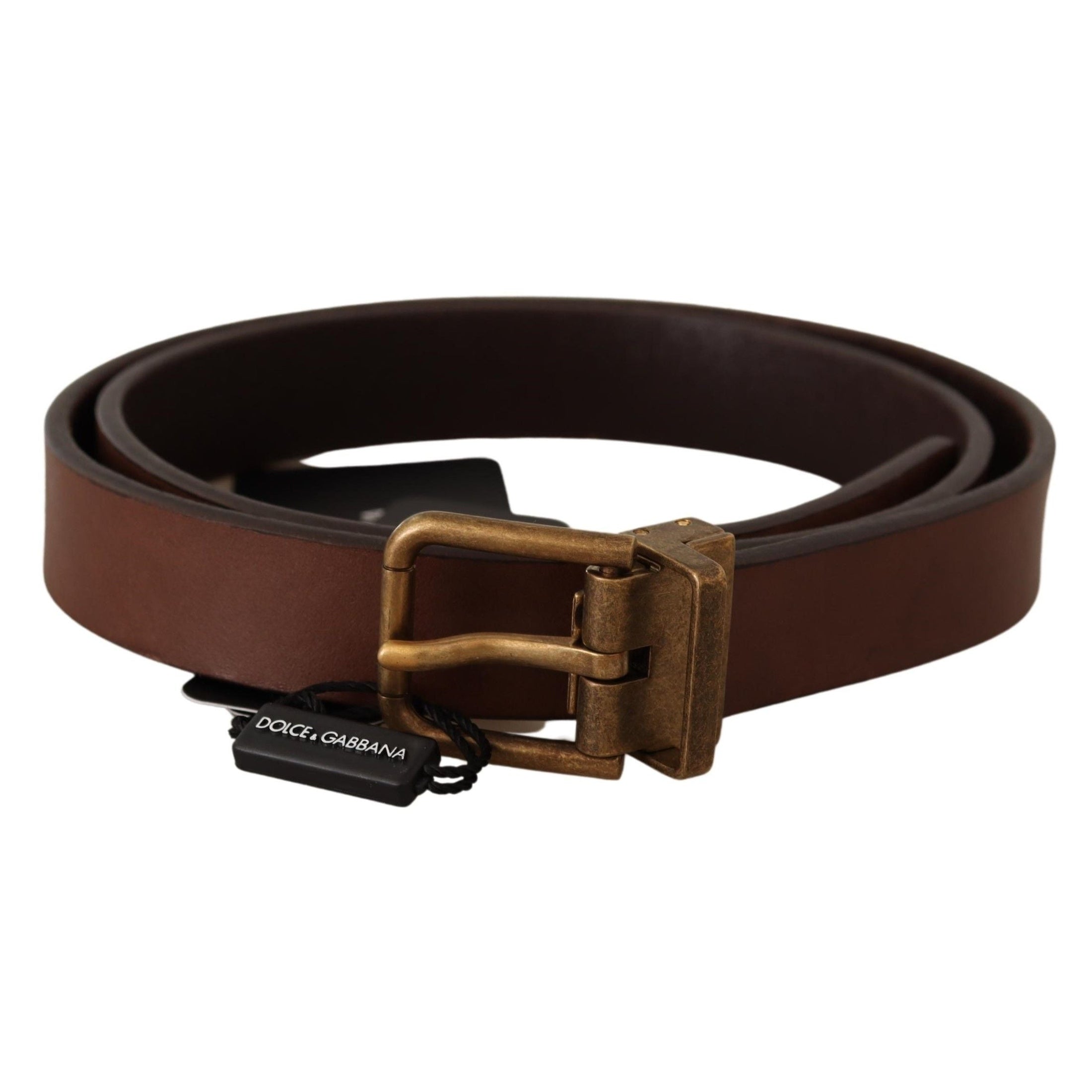 Elegant Brown Leather Belt with Gold Buckle