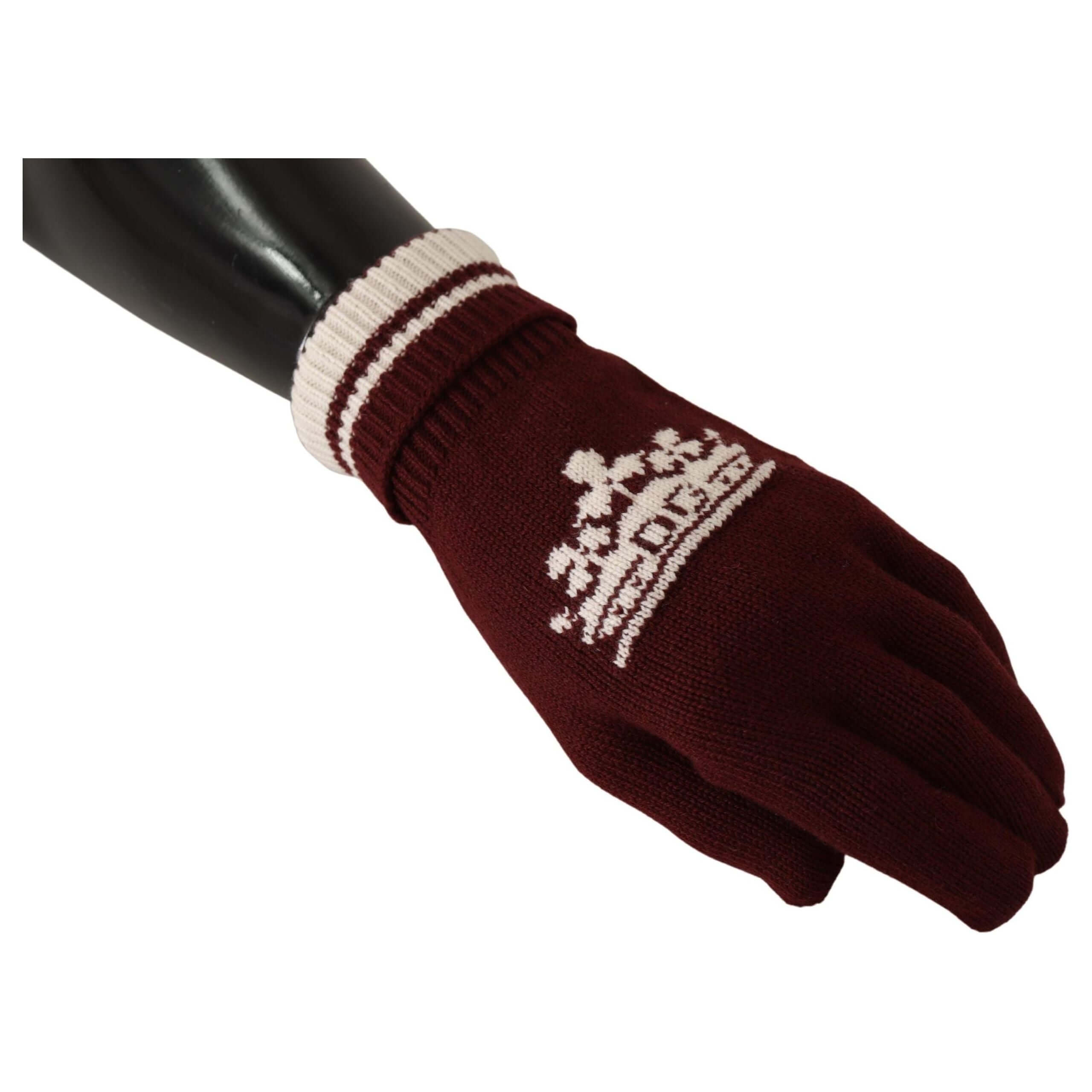 Elegant Red Cashmere Gloves with Crown Motif