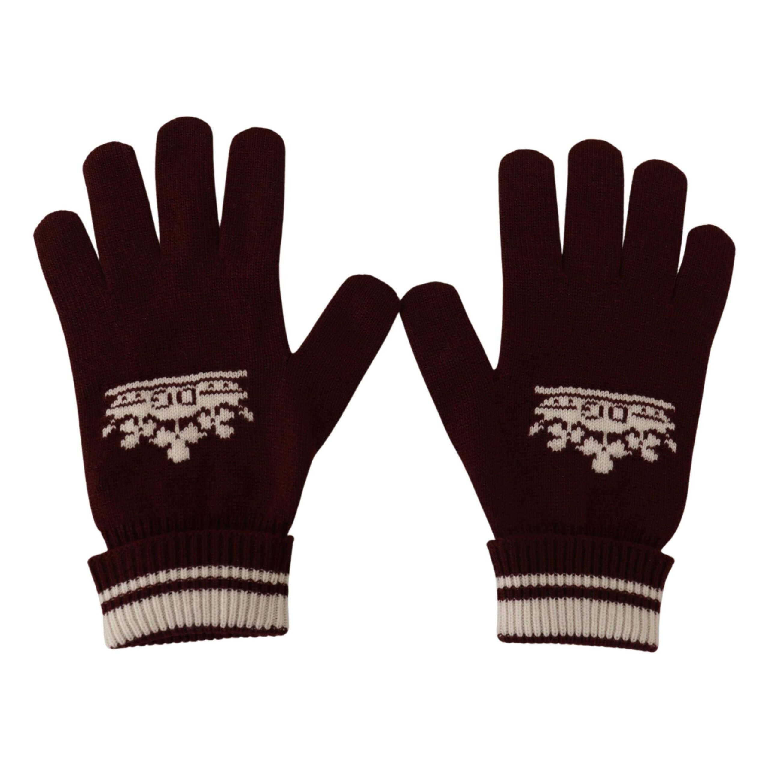 Elegant Red Cashmere Gloves with Crown Motif