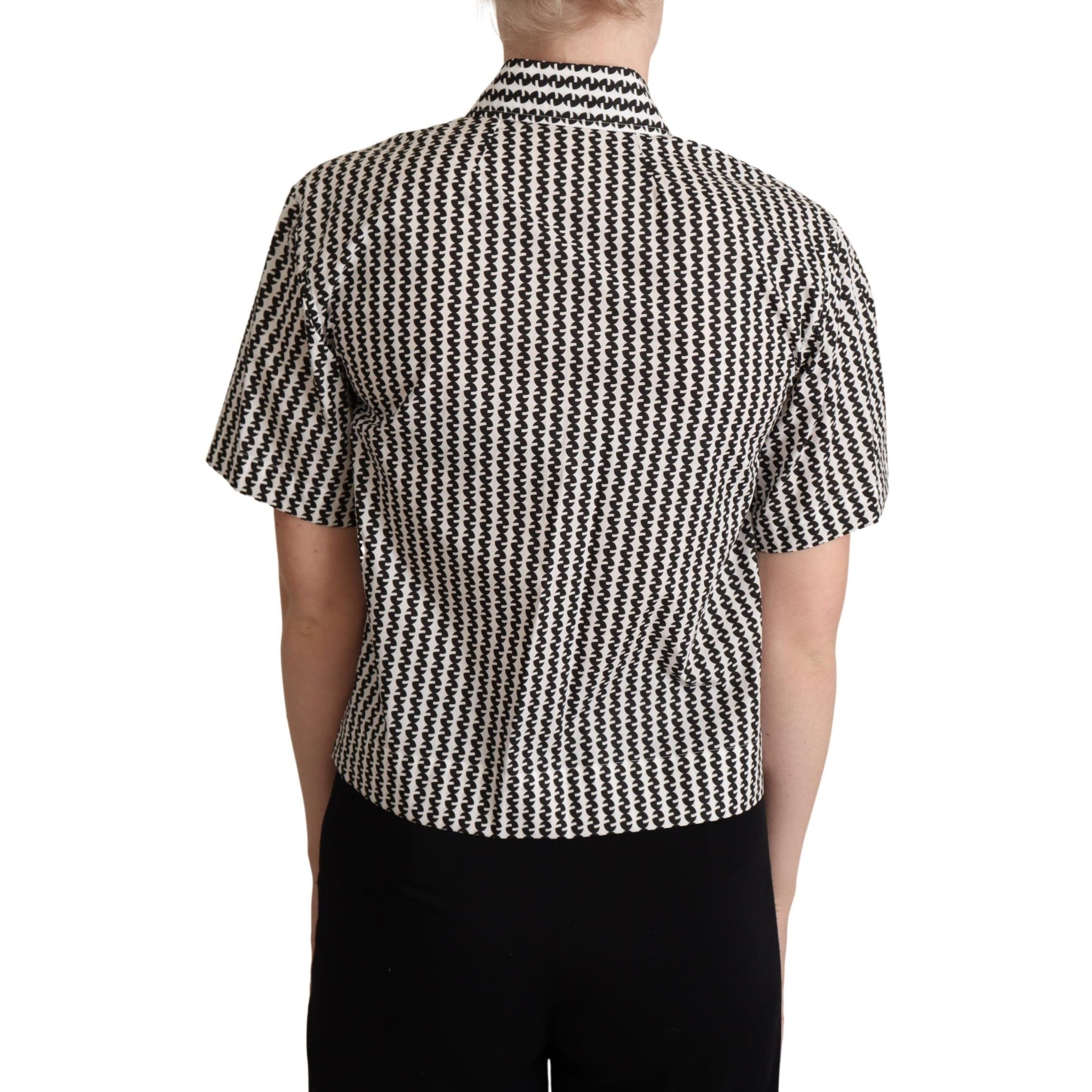 Elegant Black and White Patterned Cotton Polo