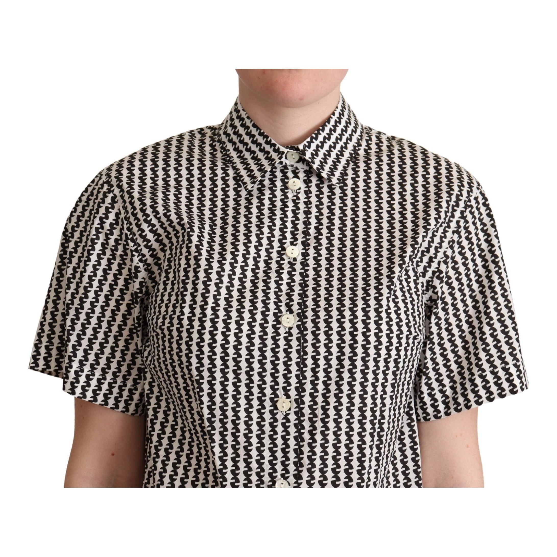 Elegant Black and White Patterned Cotton Polo