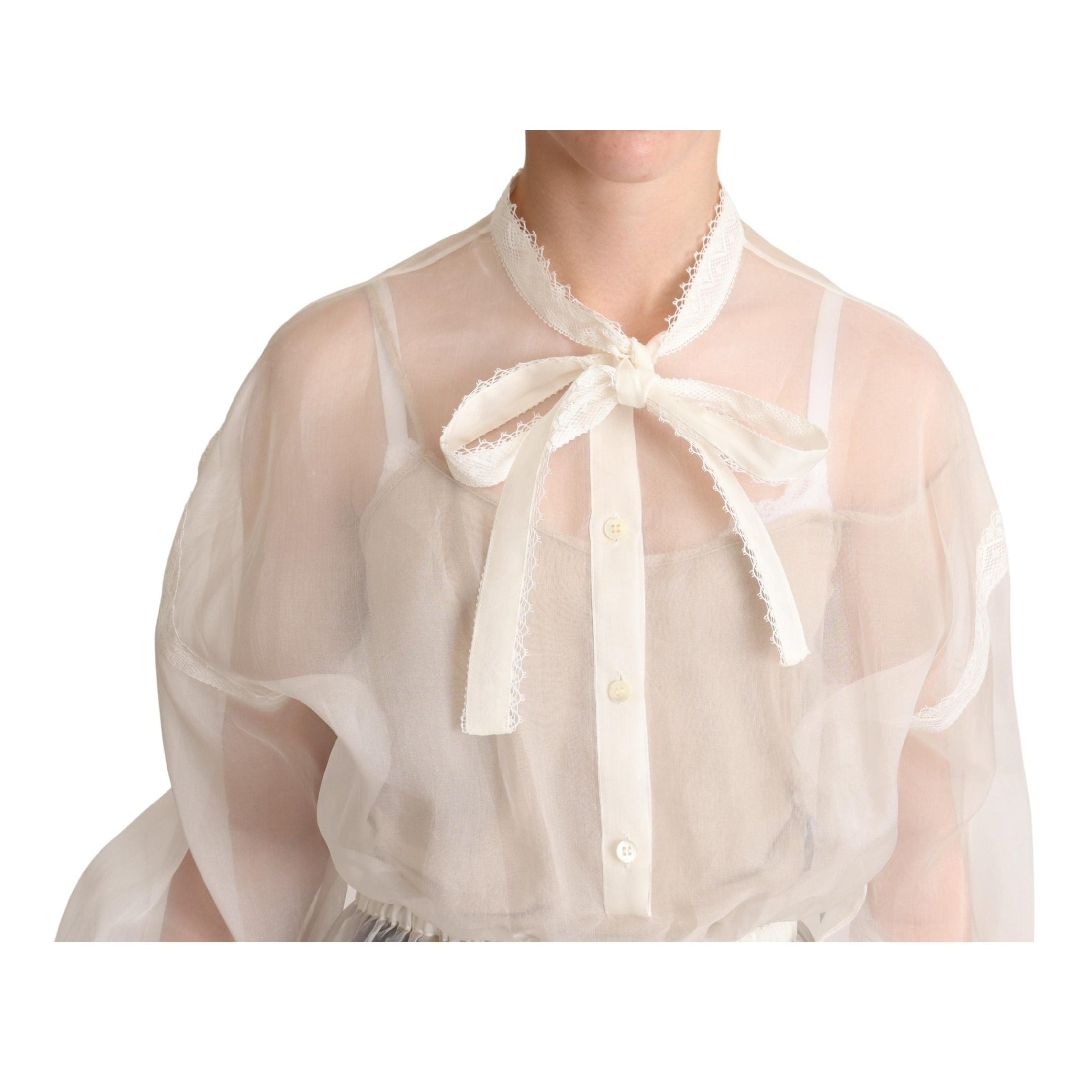 Elegant White Silk-Cotton Ascot Blouse