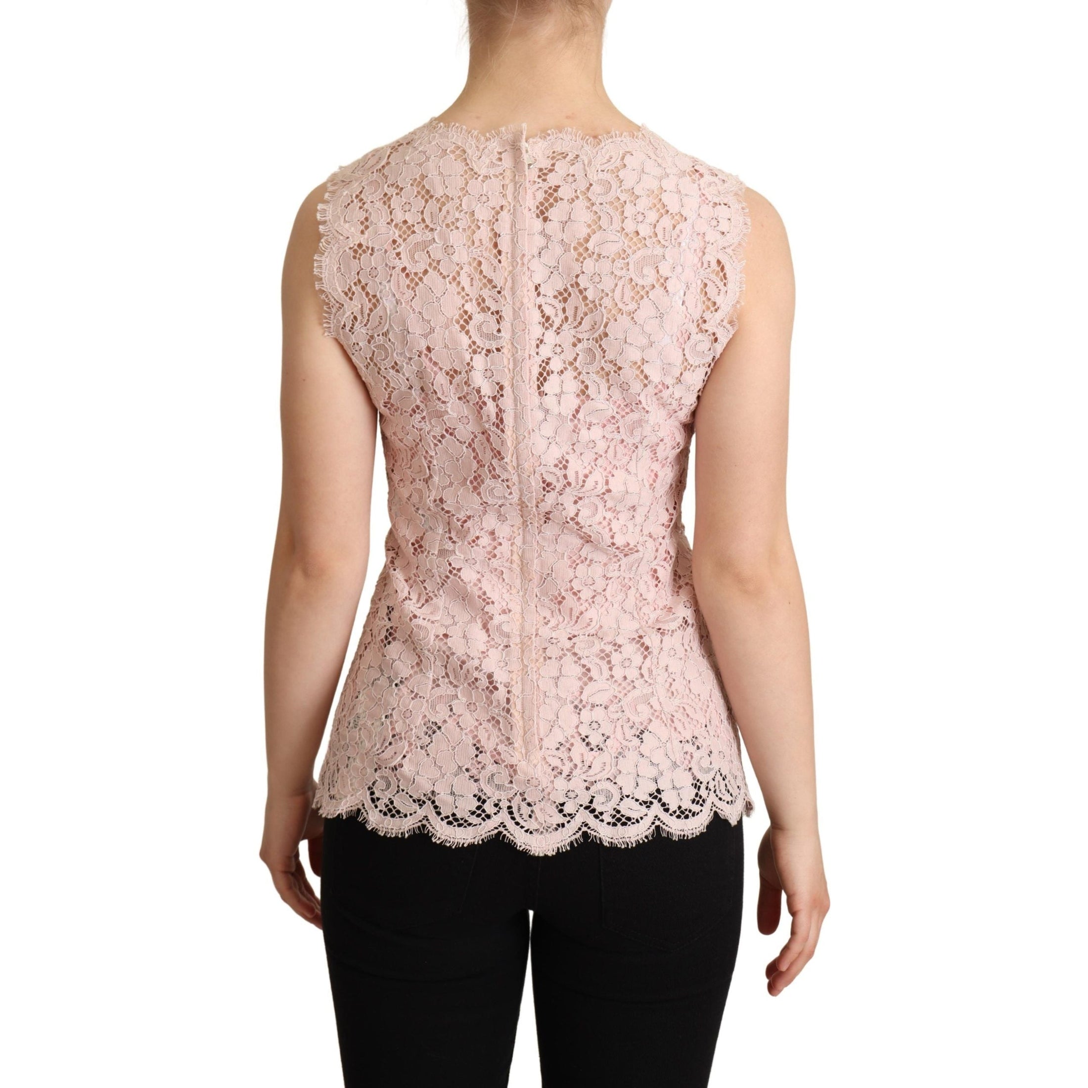 Elegant Pink Lace Sleeveless Blouse