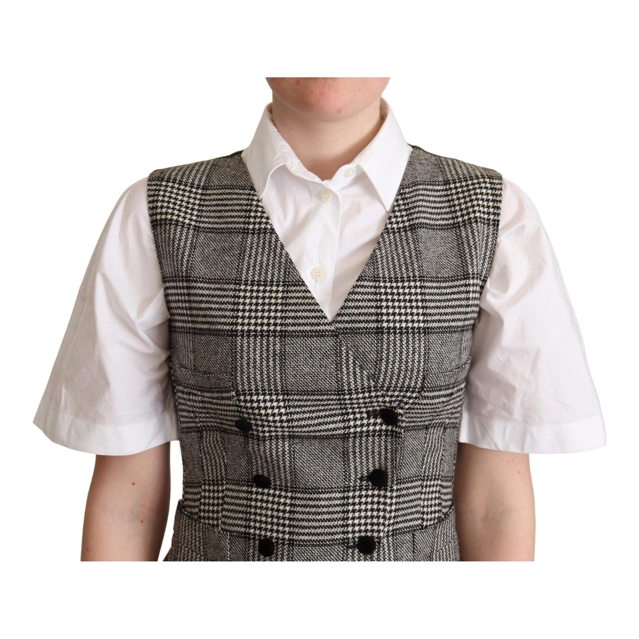 Elegant Checkered Gray Silk Blend Vest