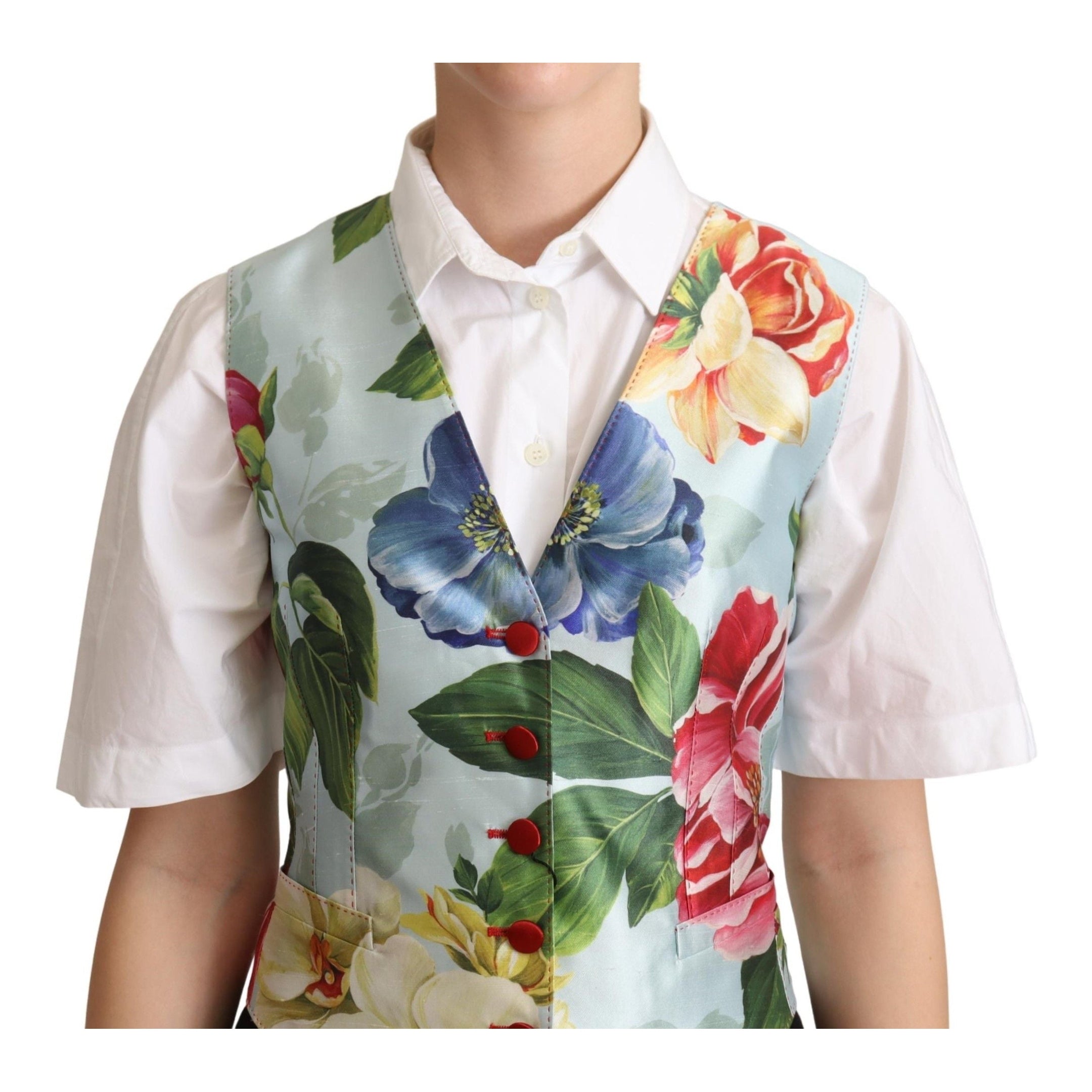 Elegant Floral Print Silk Waistcoat