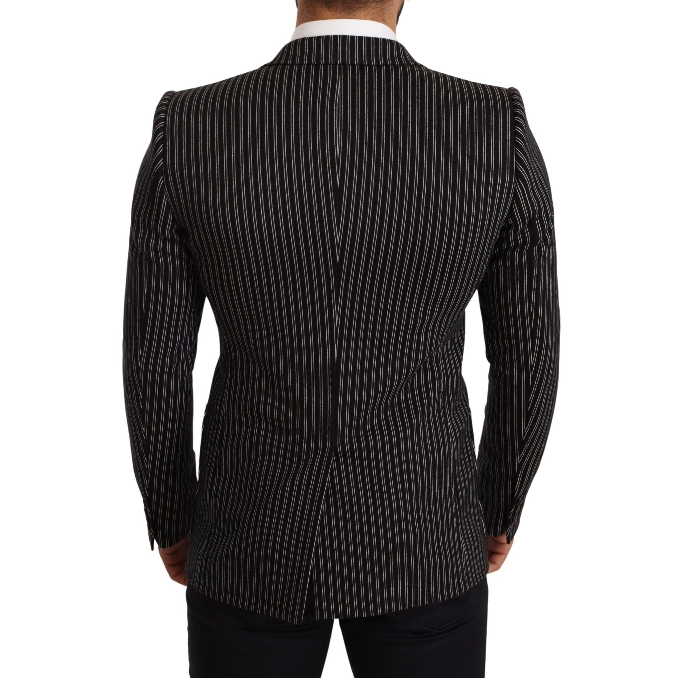 Elegant Black Striped Virgin Wool Blazer