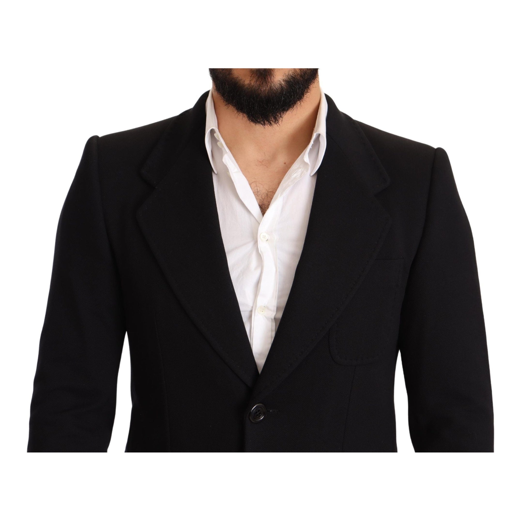 Elegant Slim Fit Black Cotton Blazer