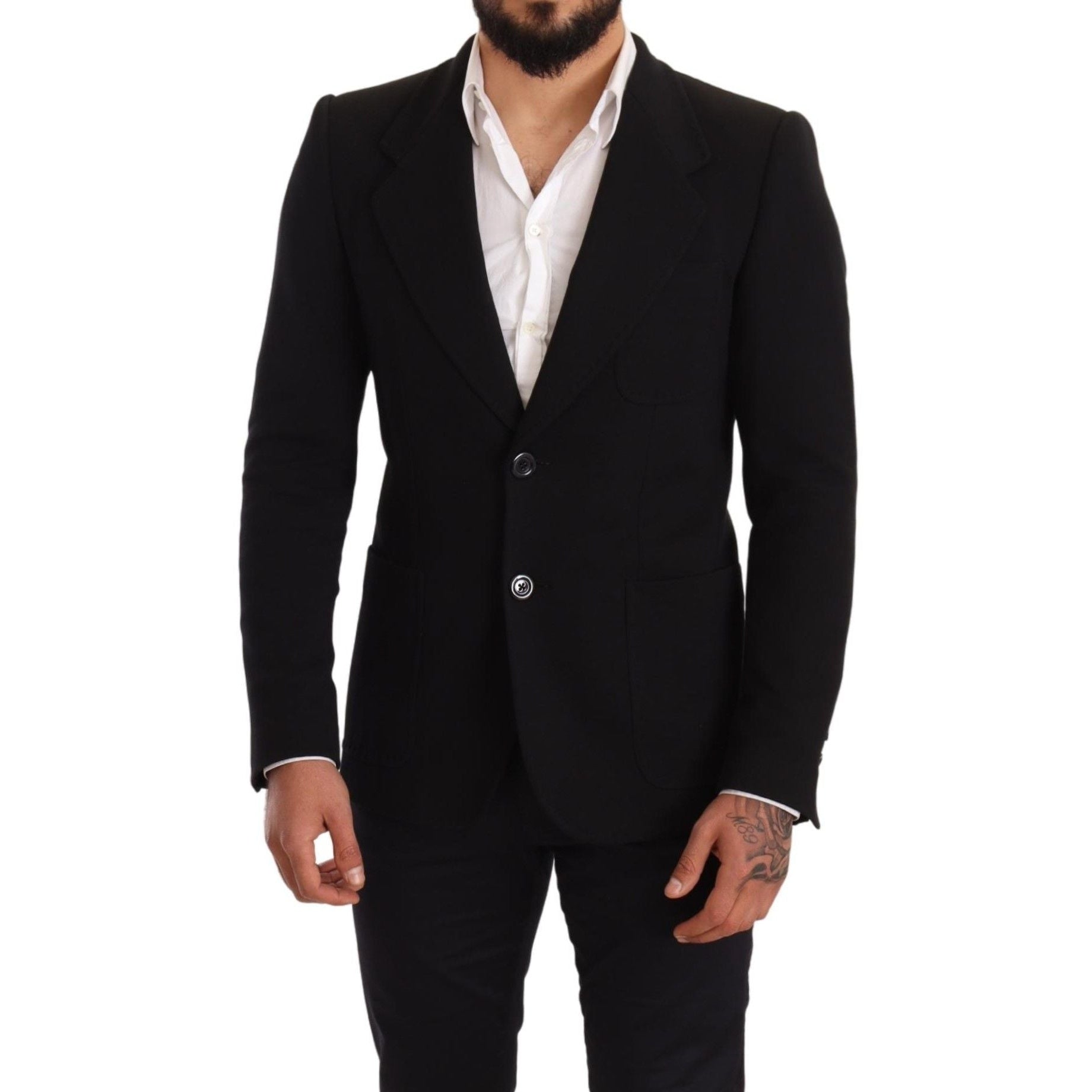 Elegant Slim Fit Black Cotton Blazer