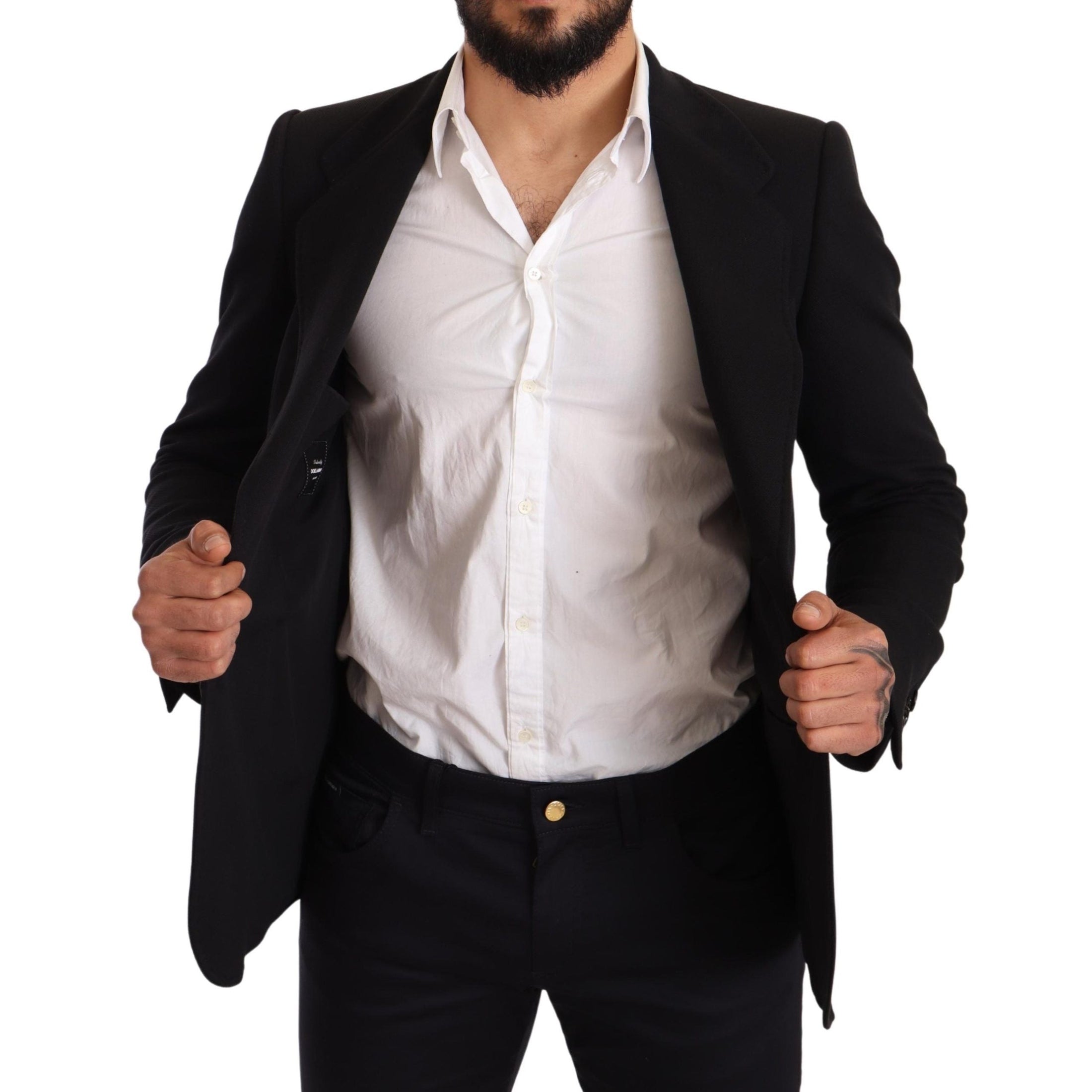 Elegant Slim Fit Black Cotton Blazer