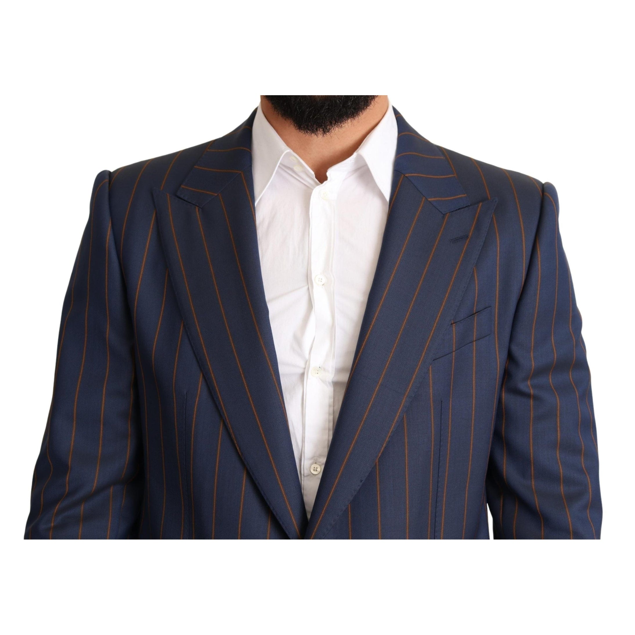 Elegant Slim Fit Blue Striped Wool Blazer