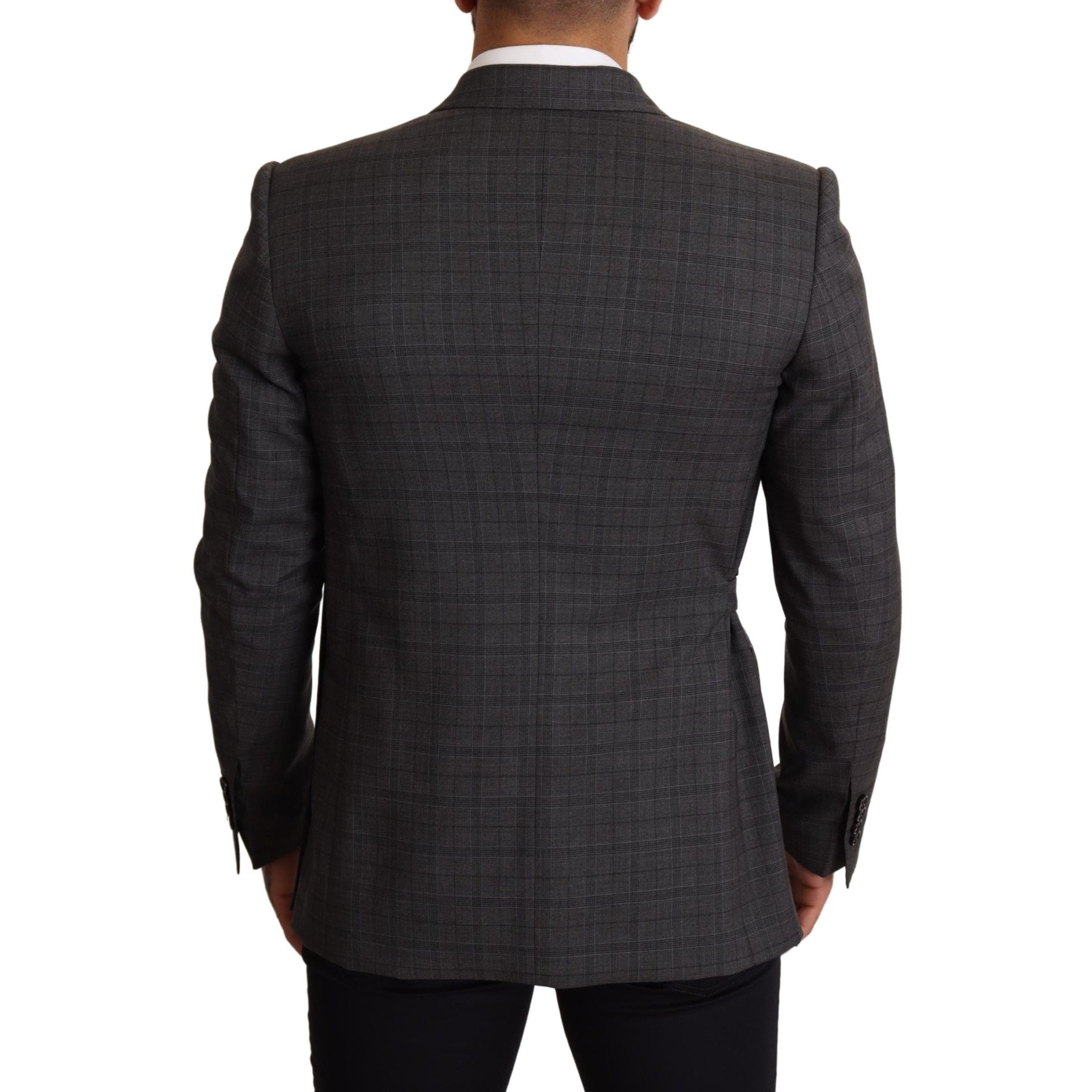 Chic Gray Check Martini Slim Fit Double-Breasted Blazer