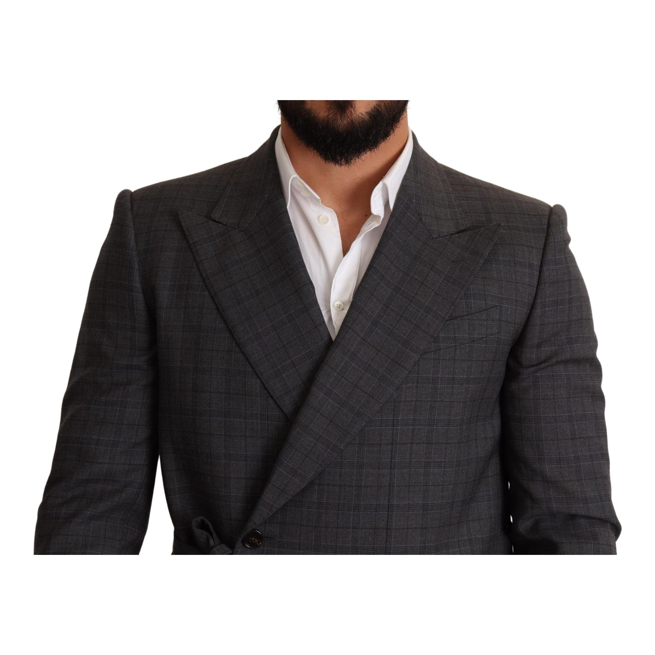 Chic Gray Check Martini Slim Fit Double-Breasted Blazer