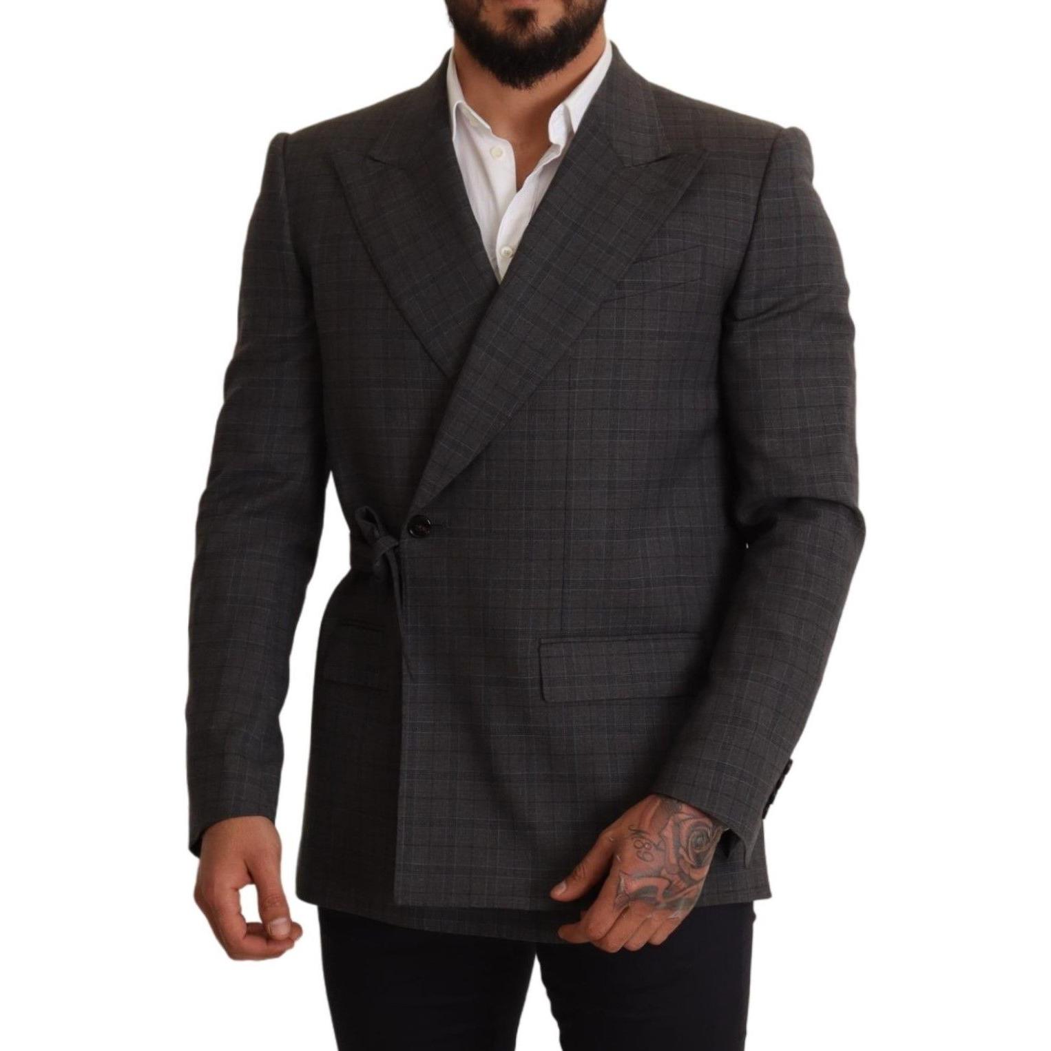 Chic Gray Check Martini Slim Fit Double-Breasted Blazer