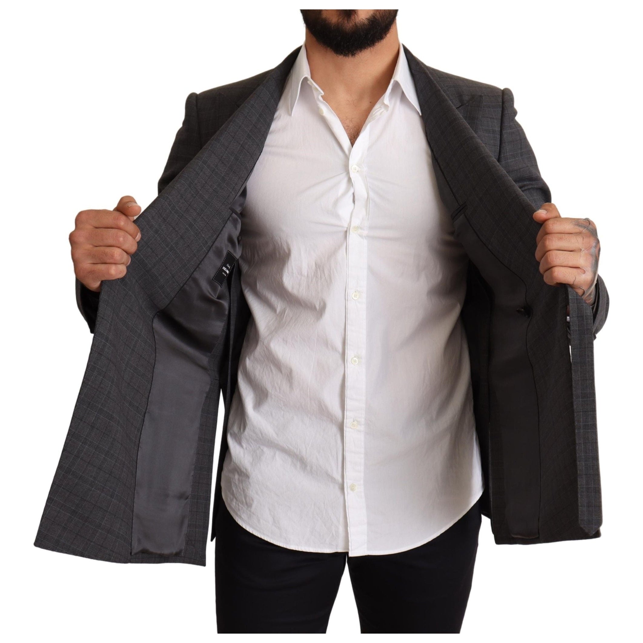 Chic Gray Check Martini Slim Fit Double-Breasted Blazer