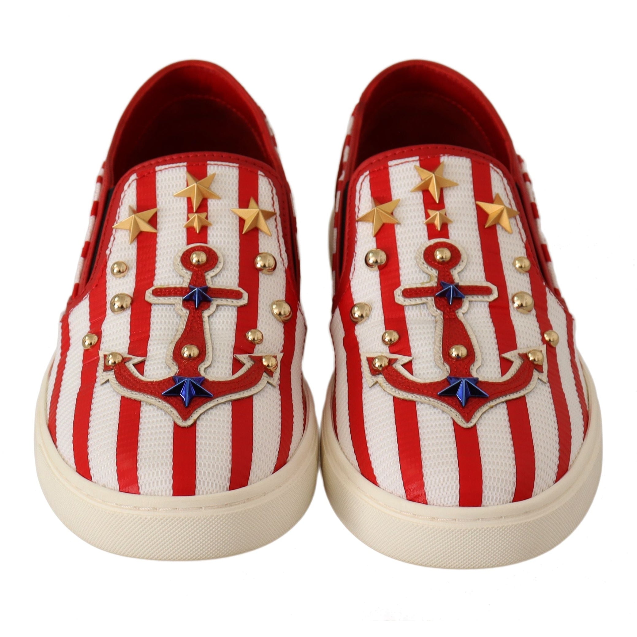 Stripe Print Studded Loafers