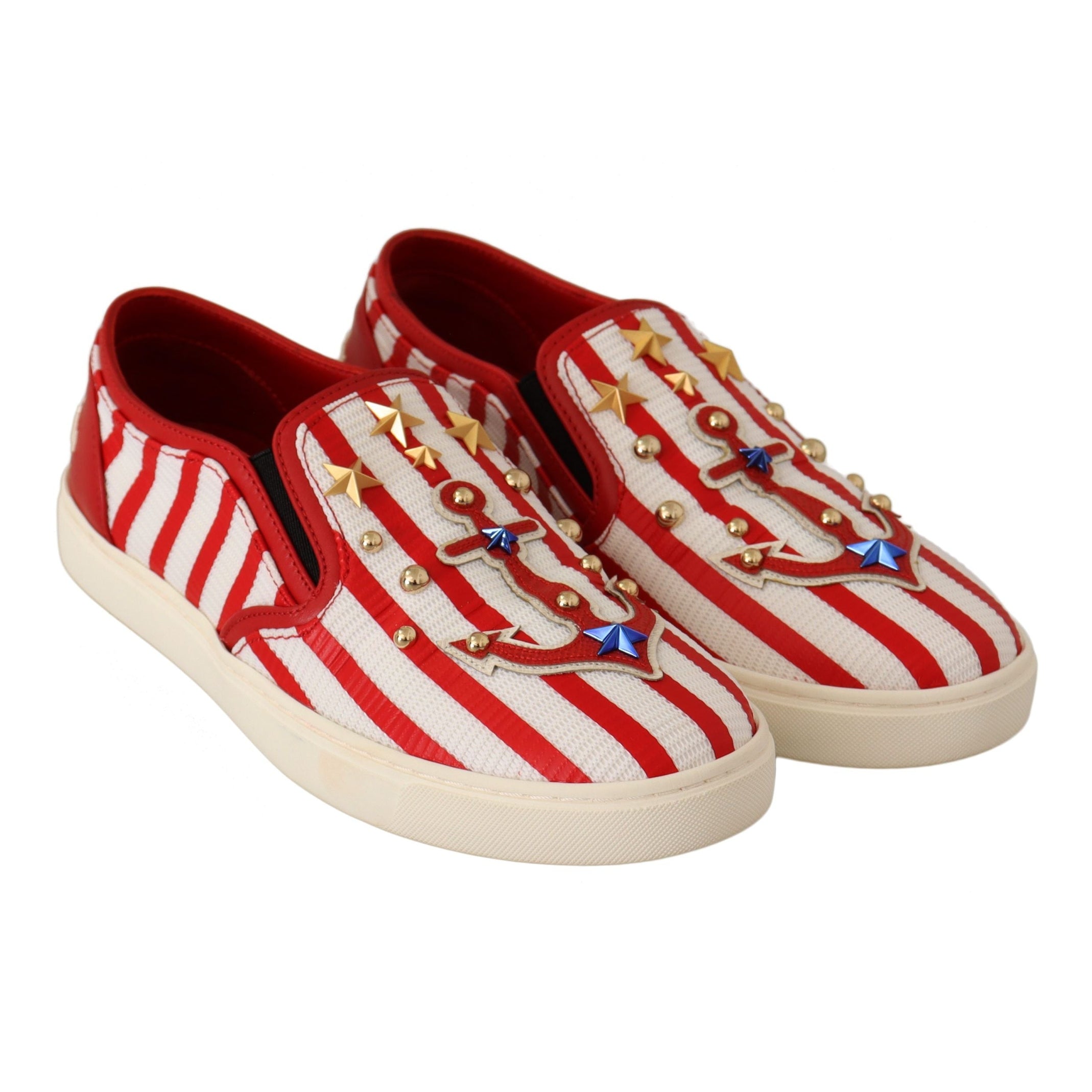 Stripe Print Studded Loafers