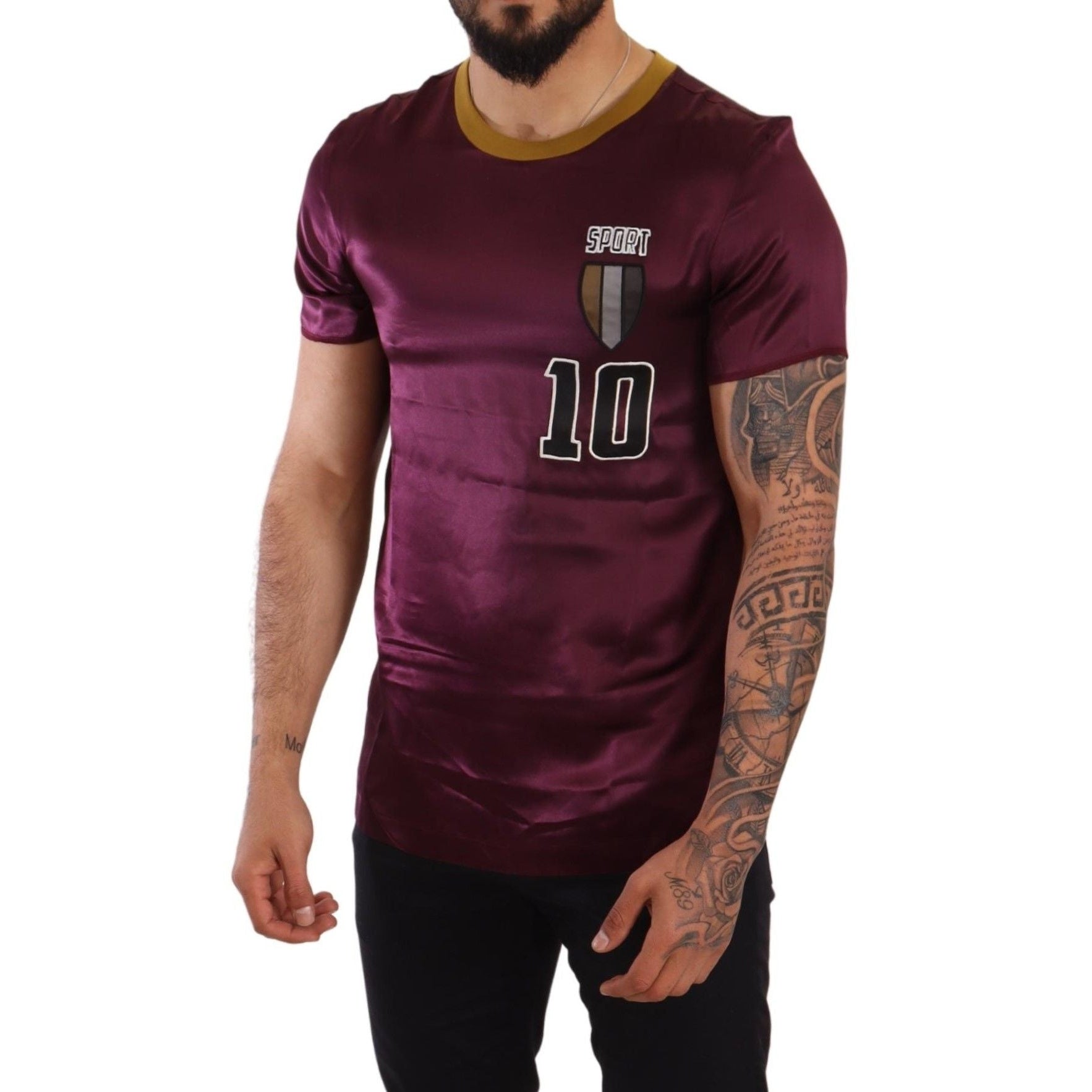 Elegant Purple Silk Short Sleeve T-Shirt