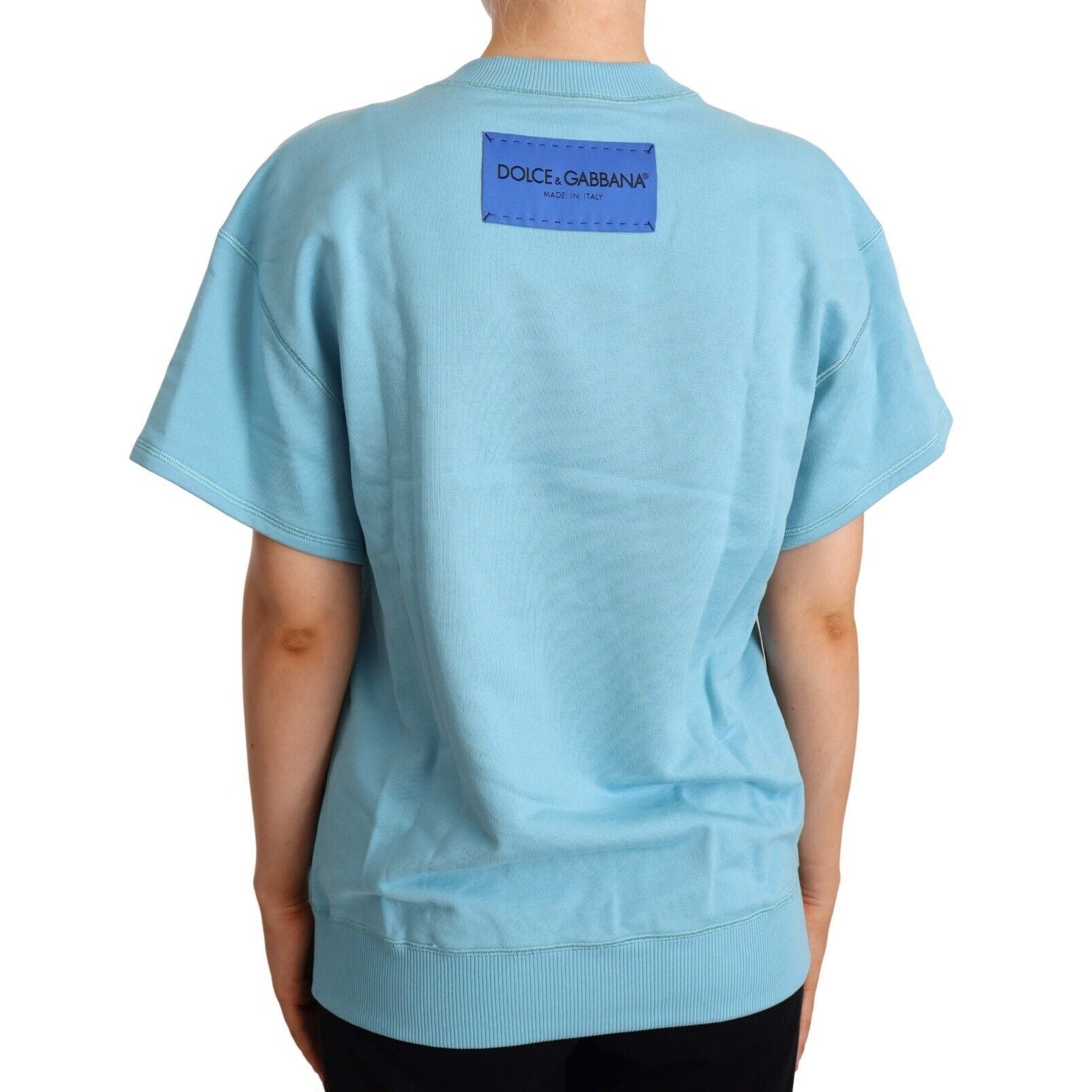 Elegant Blue Crew Neck Cotton Top