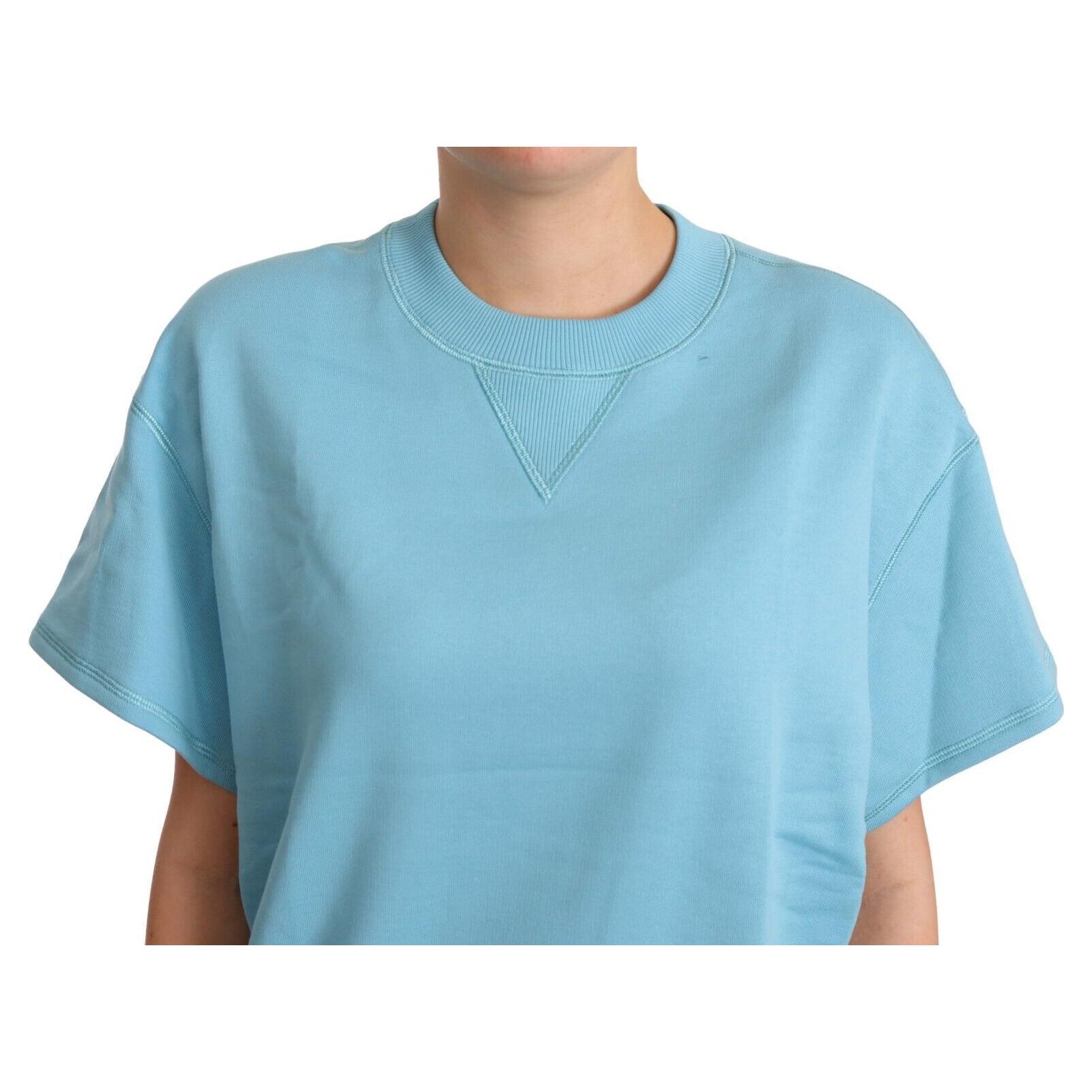 Elegant Blue Crew Neck Cotton Top