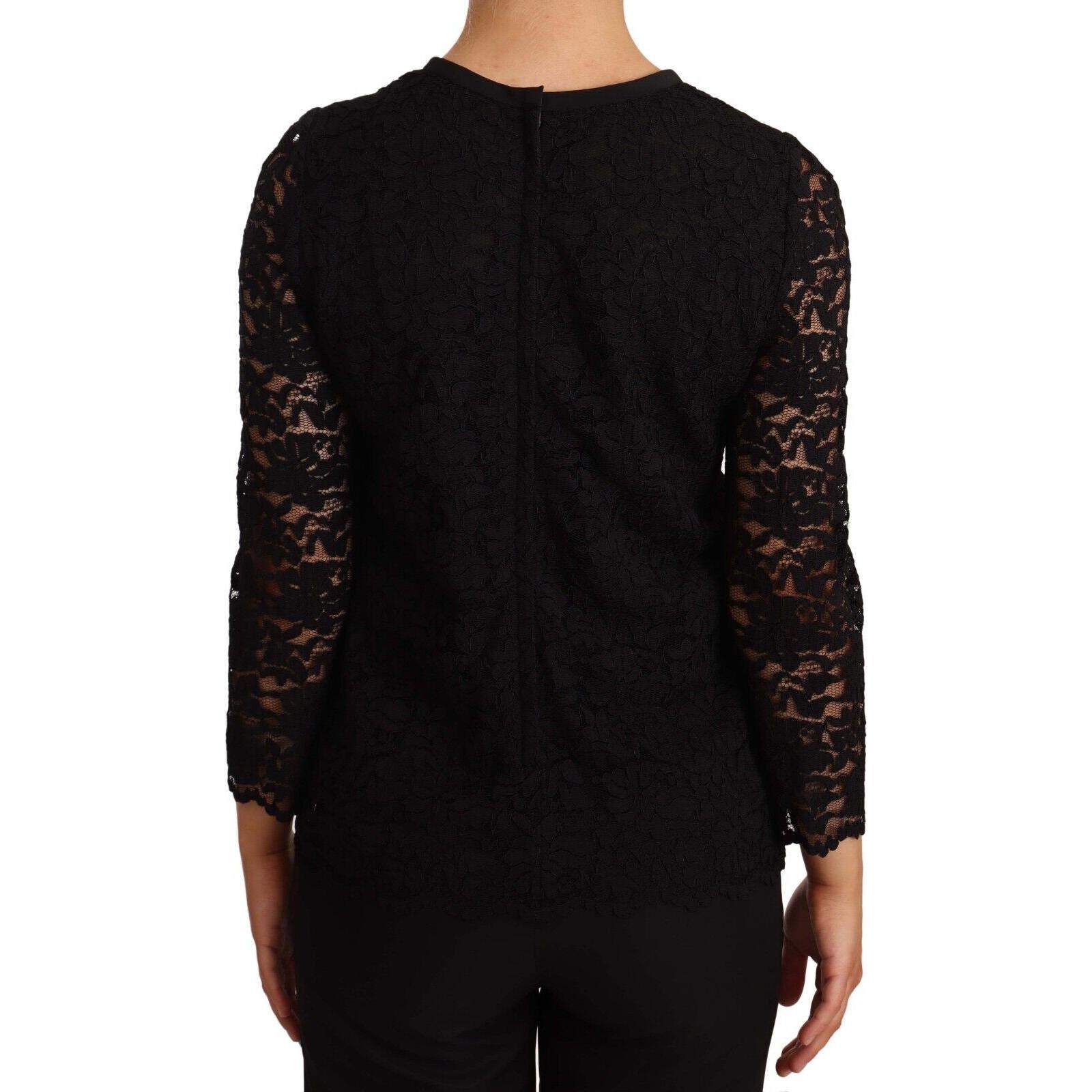 Elegant Black Floral Lace Long Sleeve Top