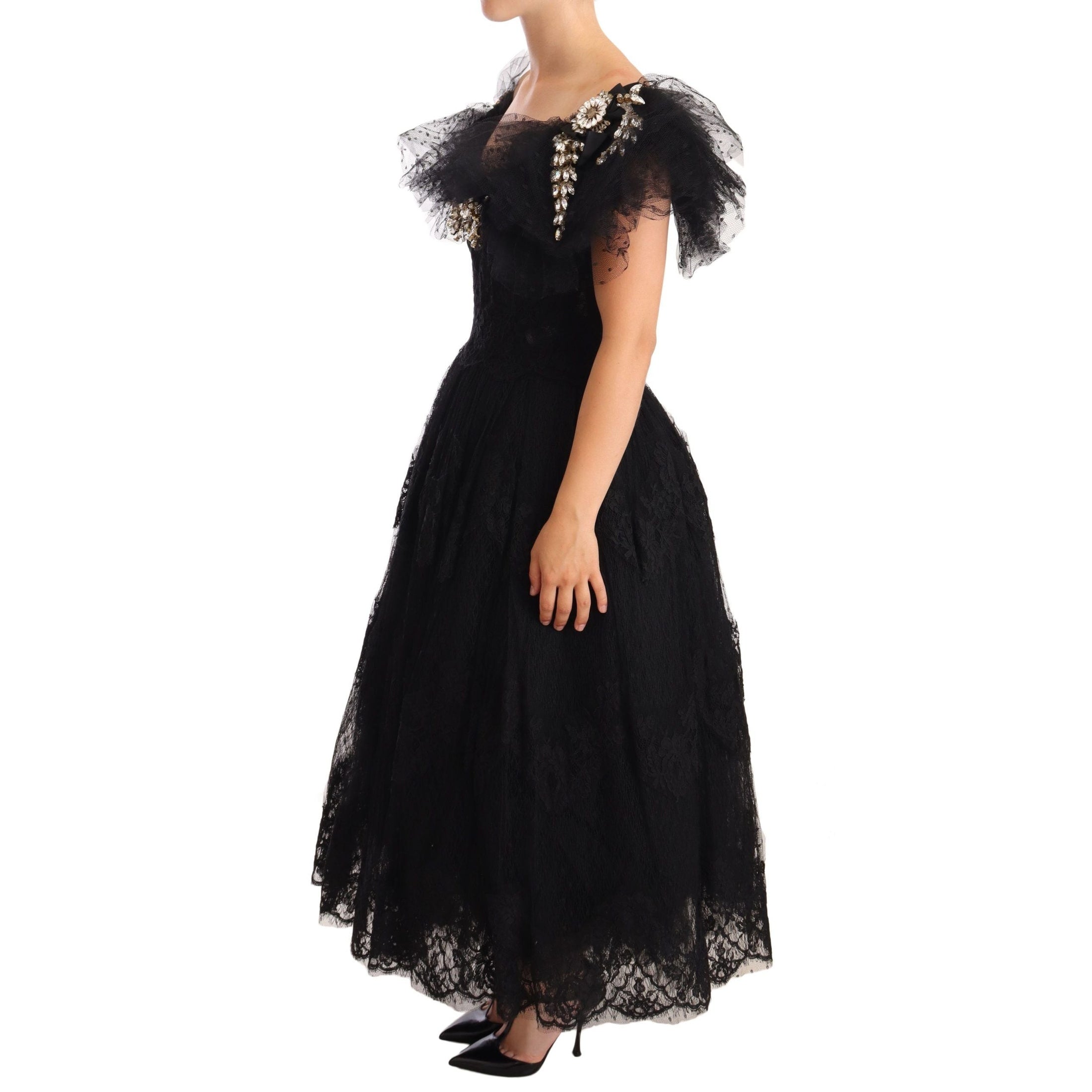 Crystal Embellished Black Ball Gown Dress