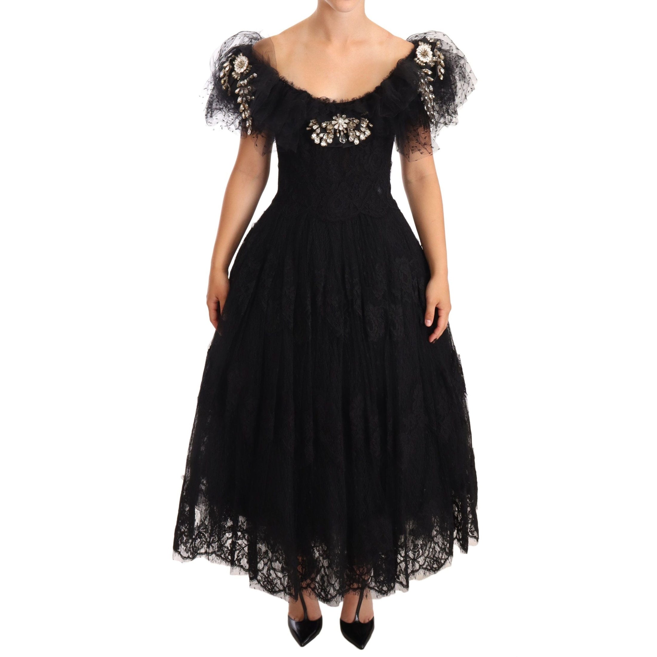 Crystal Embellished Black Ball Gown Dress