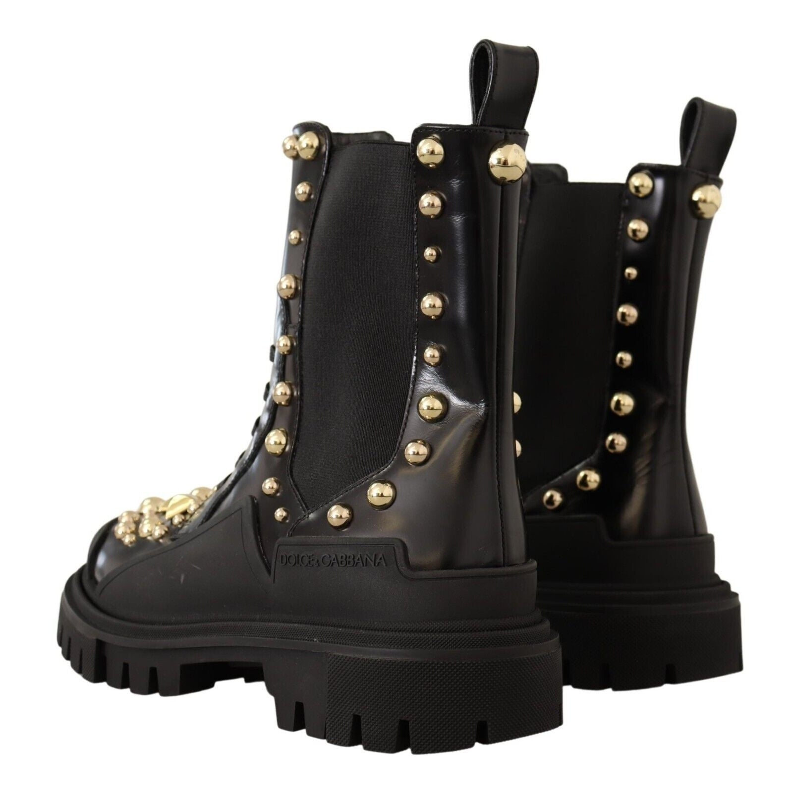 Studded Leather Combat Boots with Embroidery