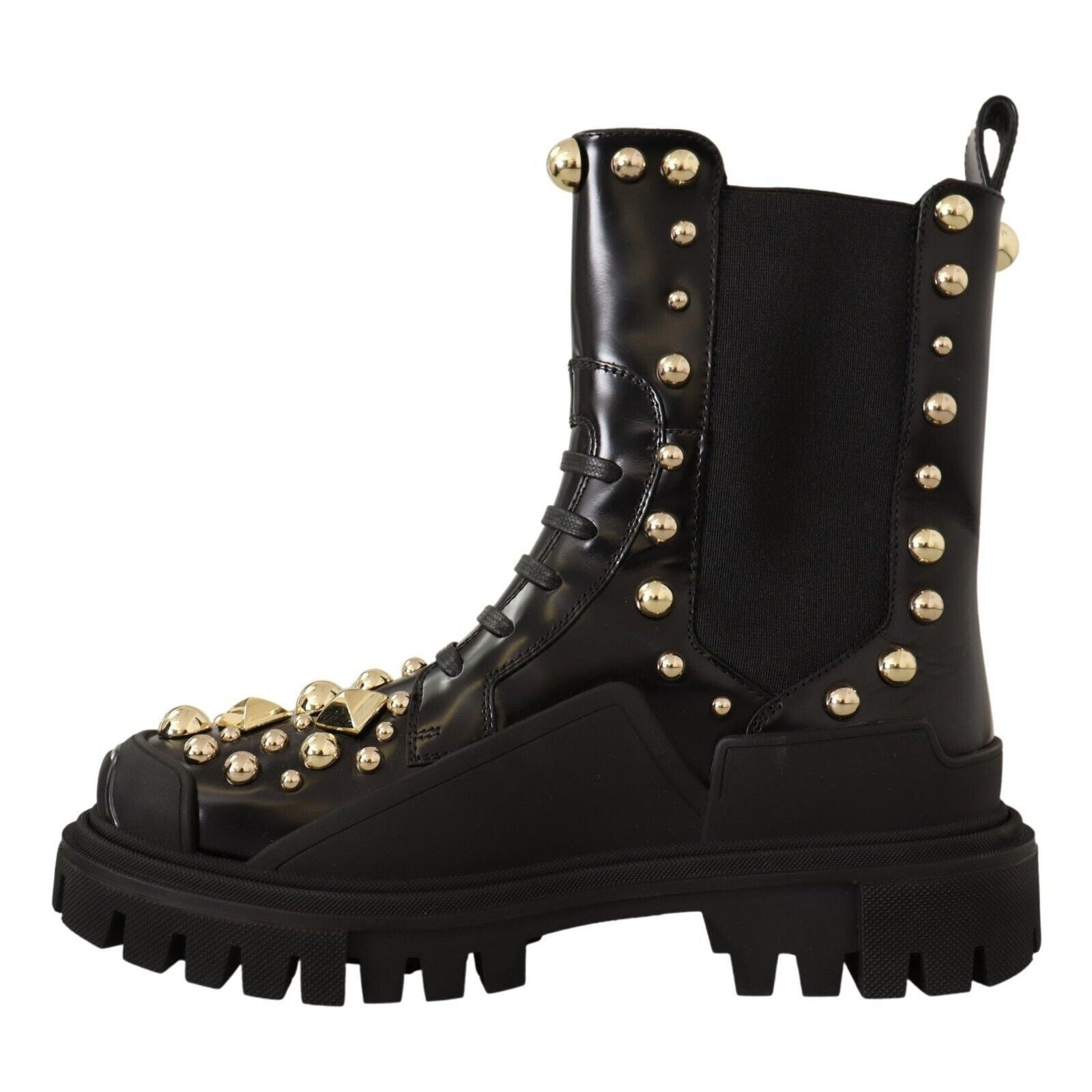 Studded Leather Combat Boots with Embroidery